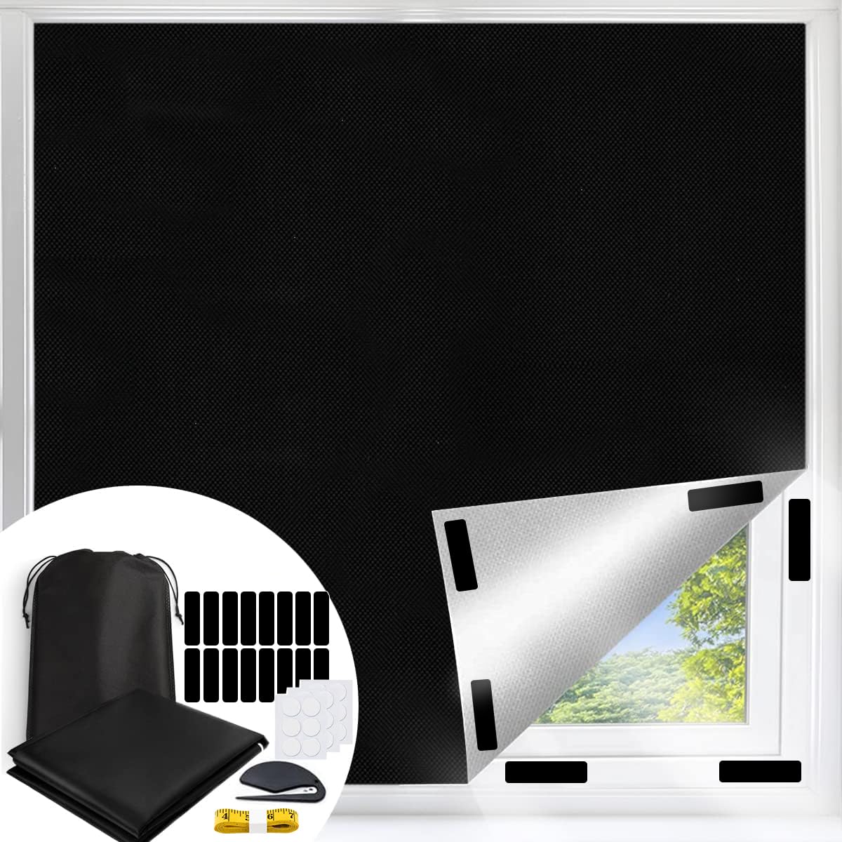 100% Blackout Blind,Total Blackout Window Film Fits 200X145CM Stick on Blackout Blinds for Windows Fits Any Size Shape Window.Portable Window Blackout Curtains with 30X Nano Tape