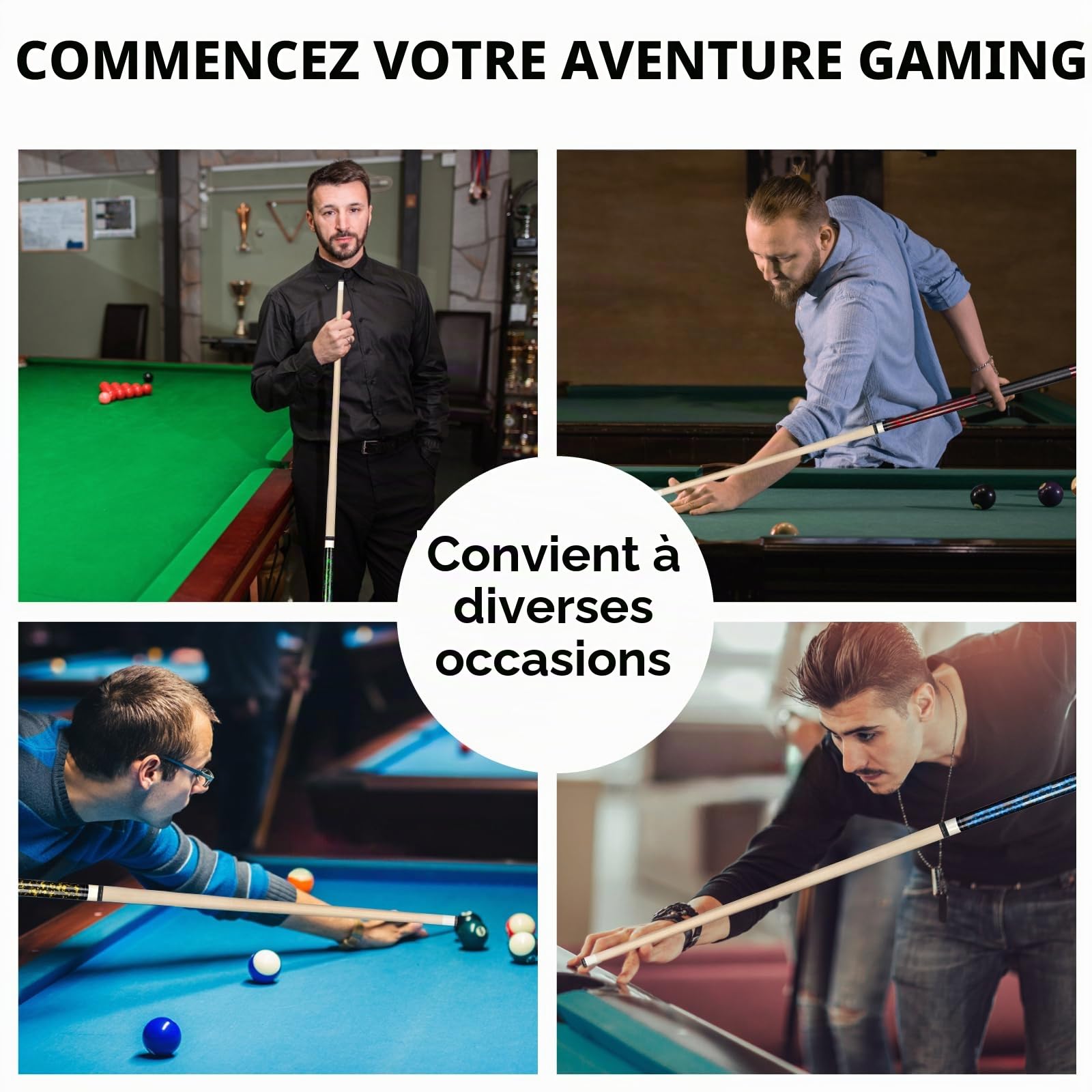 Queue de Billard, Billard Queue Lot de 4 Pool Cue Sticks Bâtons de Billard en Bois Dur de 58 Pouces pour Les Sports de Table de Billard