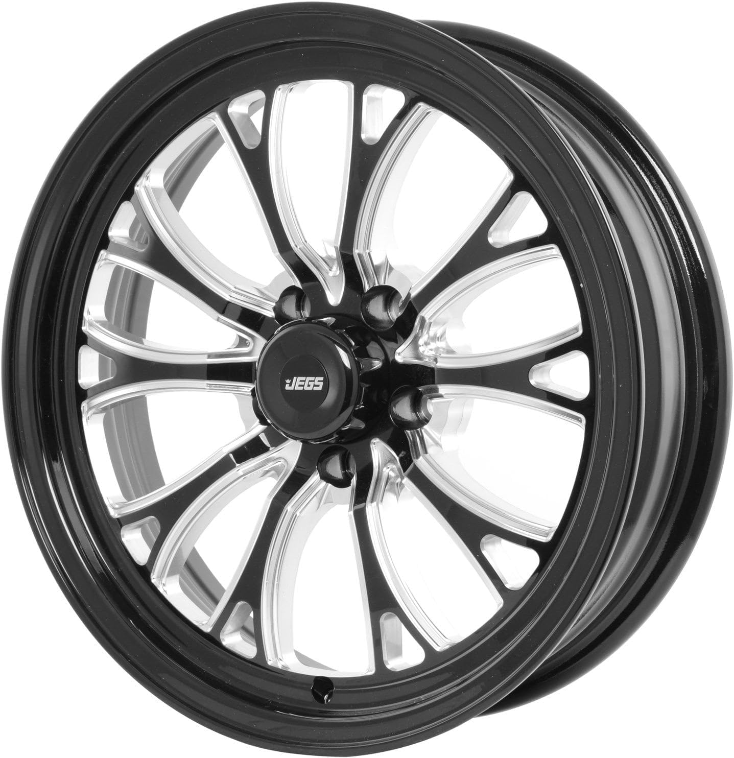 JEGS SSR Spike Wheel 17 x 4.5 | 5 x 4.5in.Wheel Bolt Pattern Spacing | -24 mm Offset | 1.75in.Backspacing | Gloss Black with Milled Spoke Accents | 3.27in.Center Bore
