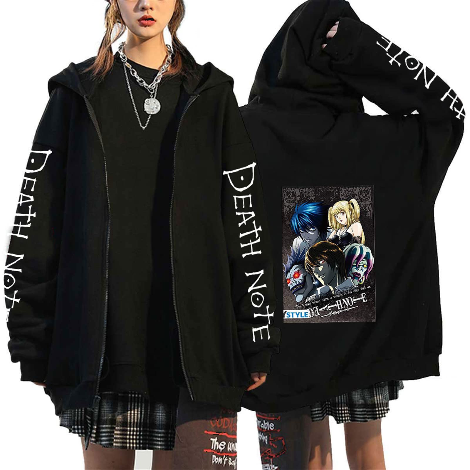 Allmonyba Women's # 9 Death Note Zipper Hoodie Men Hooded Streetwear Harajuku Japanese Anime Graphic Zipper Sweatshirt Fashion Jacket Outerwear