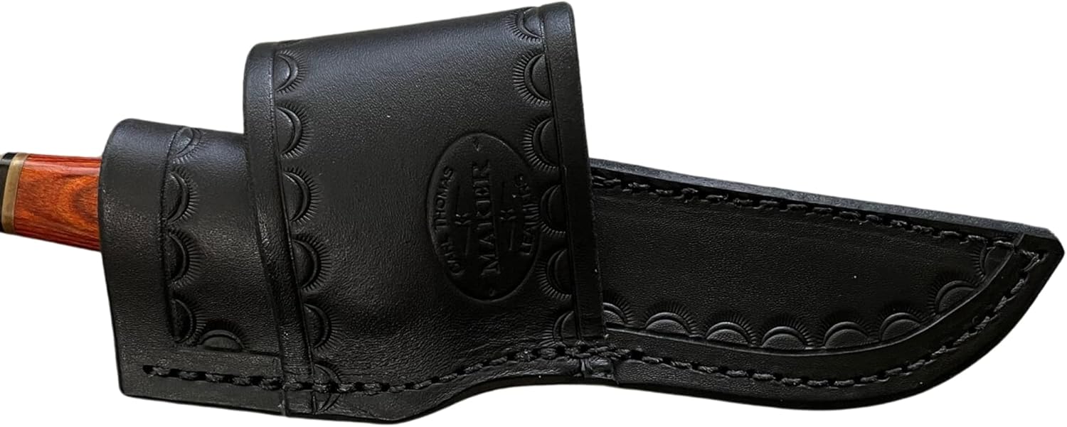 Carl Thomas Custom Leather Knife Sheath Fits Buck 102 Knife, Genuine Leather Fixed Blade Knife Holder, Black