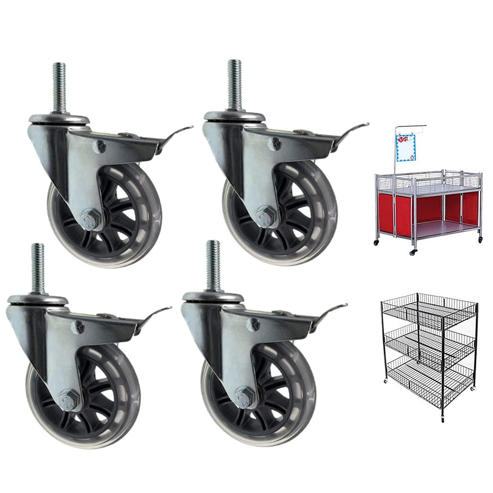wytrzymałe kółka obrotowe, gumowa oś 75 mm z hamulcem, śruby M8x30 mm, M10x30 mm, M12x30 mm, kółka do mebli na kółkach, nośność 200 kg