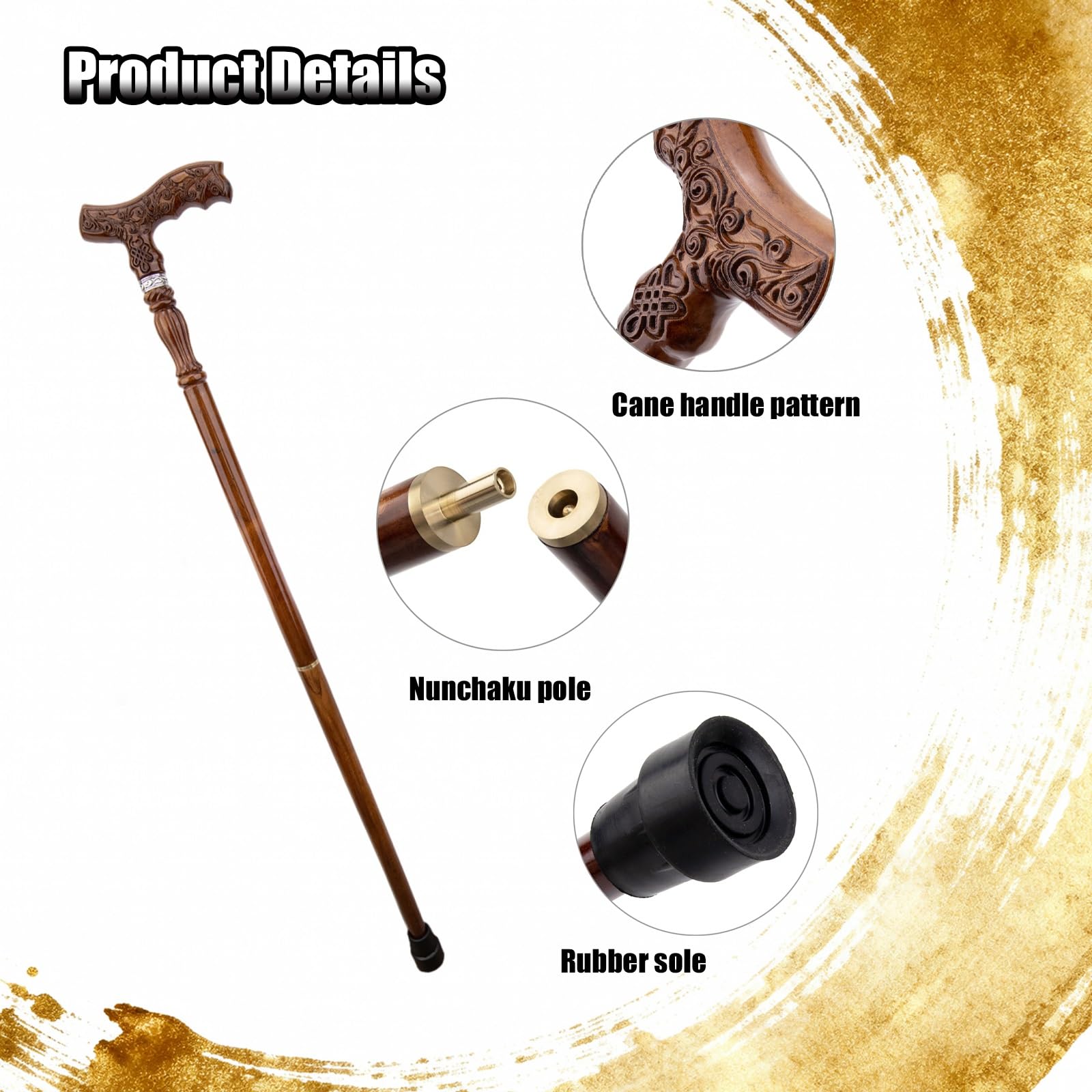 Canne de randonnée Ergonomique en Bois Brun avec nœud Chinois et Embout en Caoutchouc, en Deux Parties (93 cm), idéale pour Les Seniors.