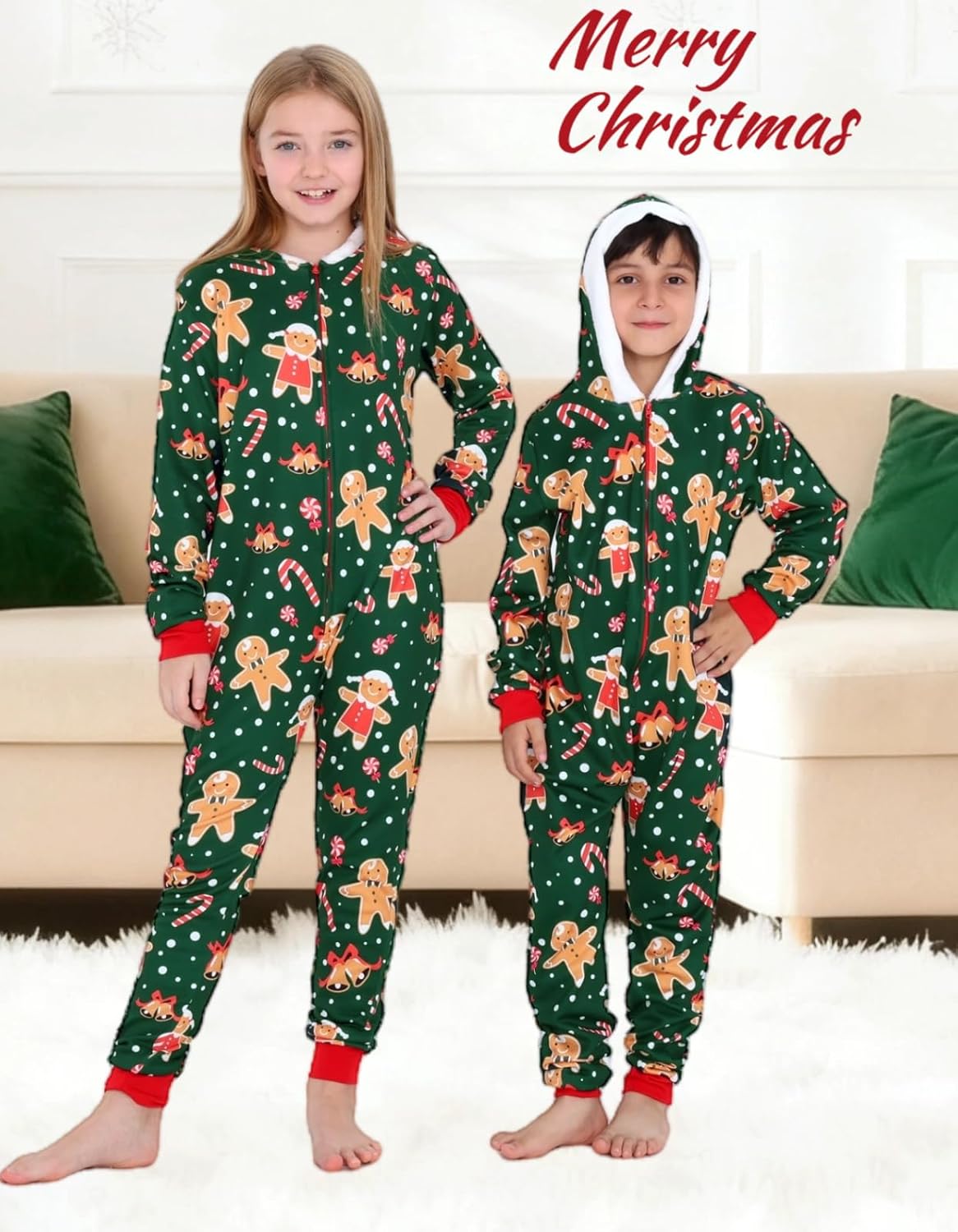 WISHU Matching Christmas Onesie Pajamas for Family, Hooded Cute Christmas PJs, Xmas Holiday sleepwear for Couples and Adult - Image 5
