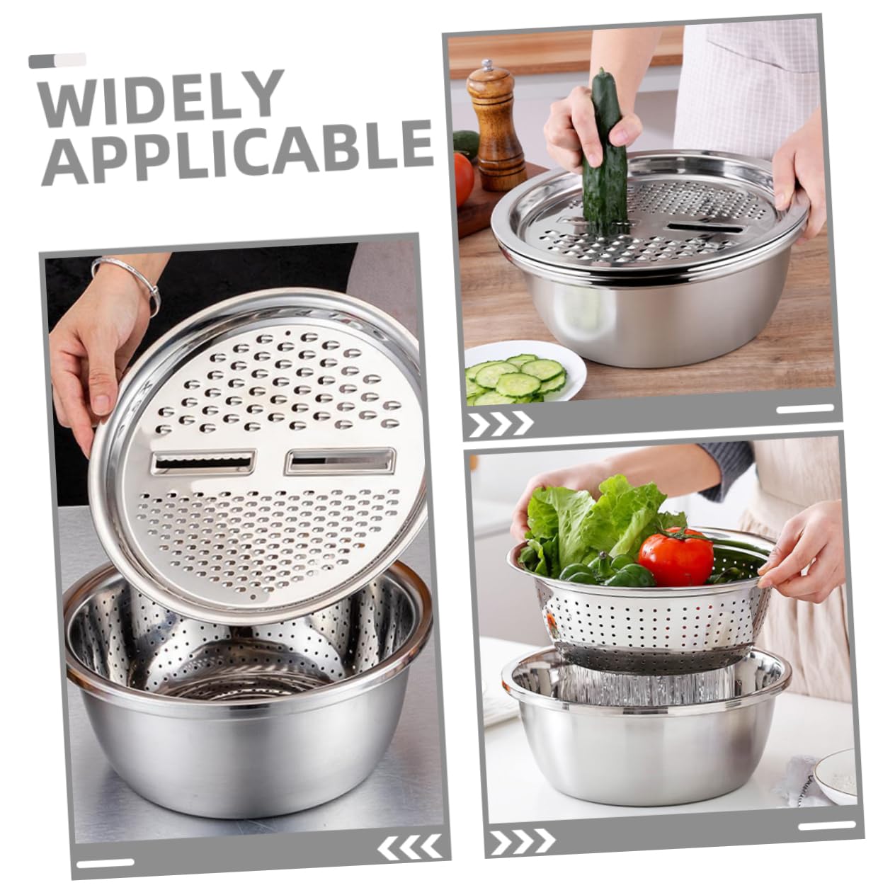 Homoyoyo 3-in-1 Gemüseschneider und Küchensieb aus Edelstahl mit Verdicktem Großem Rand Multifunktionalem Design für Kochen und Hausküchen