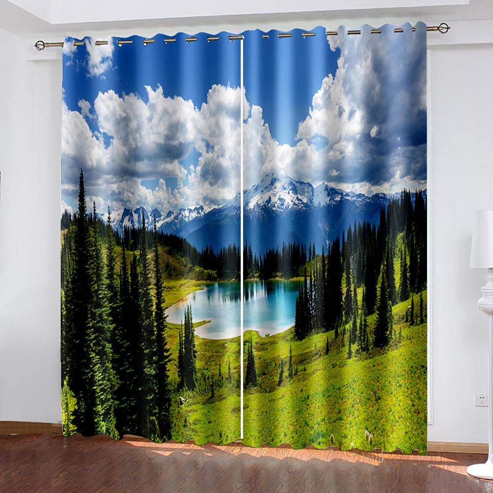 Blackout Curtains for Bedroom Trees Lake Blue Sky 134x185cm Bedroom Super Soft Thermal Insulated Curtains Blackout Eyelet Blackout Curtains for Living Room2 Panels (134 x 140cm (52.75x55.11 inch))