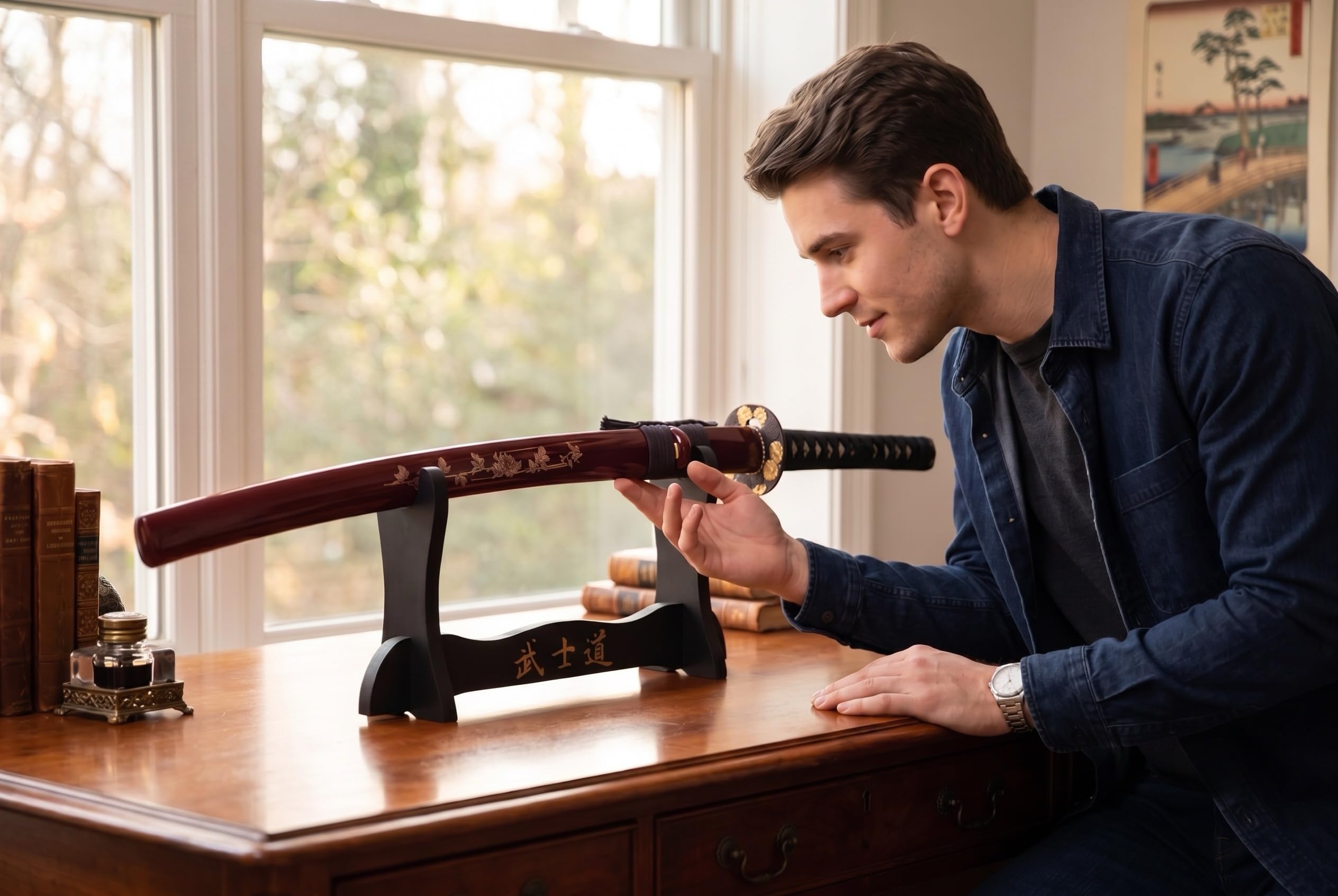 Lange Machete Katana Rot Schwert Scharf Echt Zum Training Metall Stahl 1045 Handgravierte Scheide Samurai 100% Handarbeit nur für Erwachsene - 18 Jahre erforderlich DS034