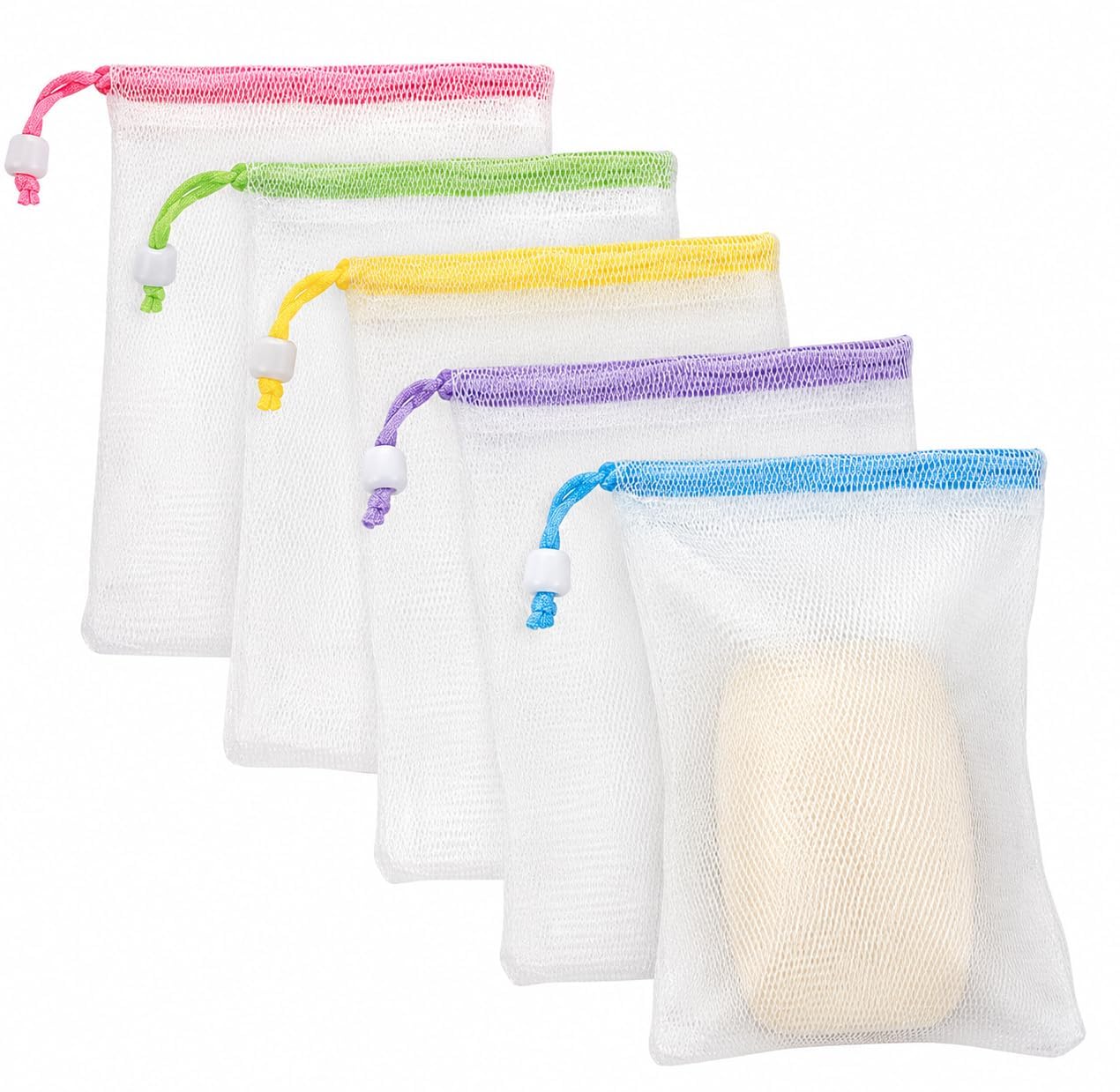 Exfoliating Mesh Soap Pouch Bubble Foam Net Soap Sack Saver Pouch Drawstring Holder Bags (Color Random...10)-image-1