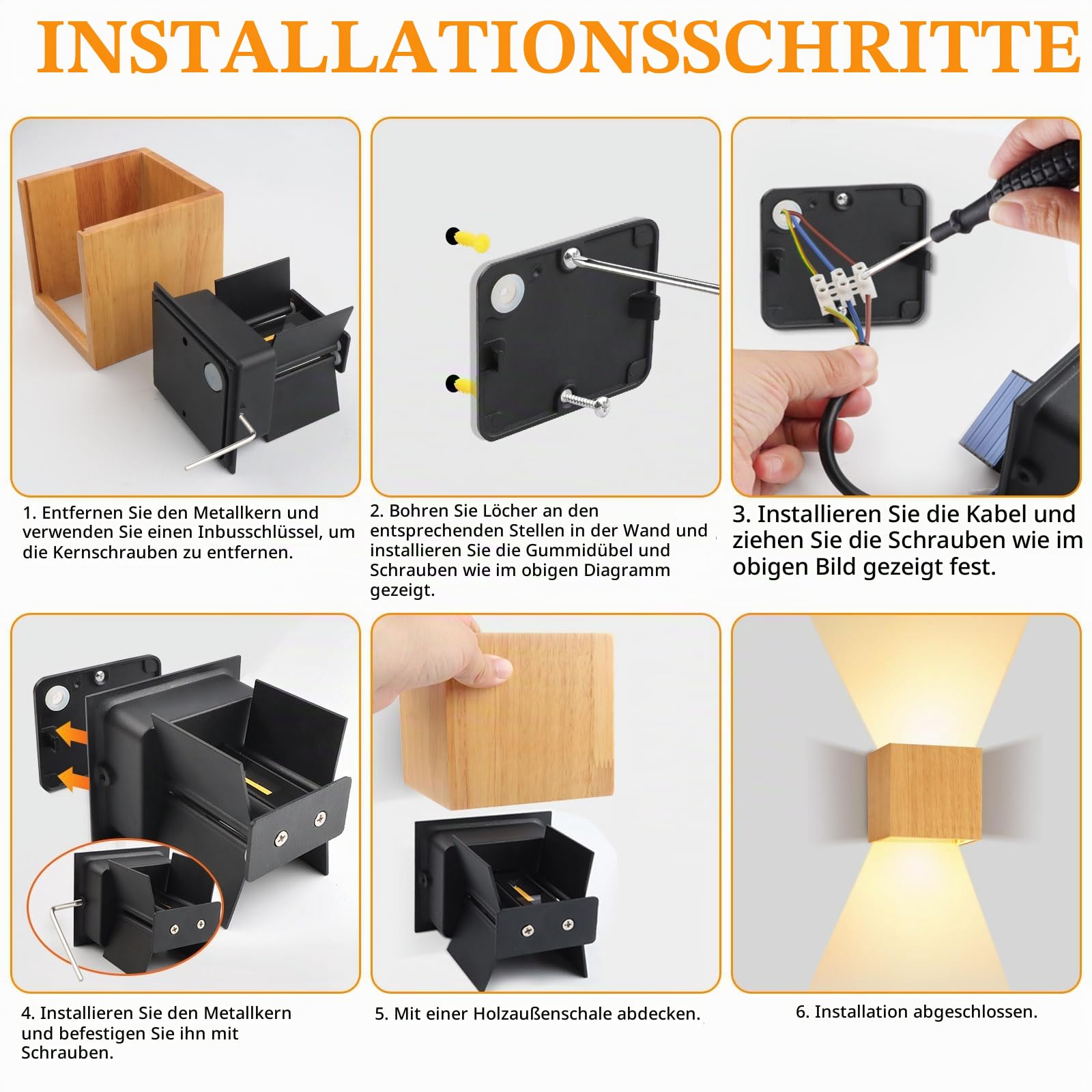 2 Stück Wandlampe Holz LED Wandleuchte Innen Vintage 8W Warmweiß 3000K | Einstellbar Abstrahlwinkel Up & Down Leuchten Wandbeleuchtung Wandlichter für Wohnzimmer Flur Treppenhaus Schlafzimmer