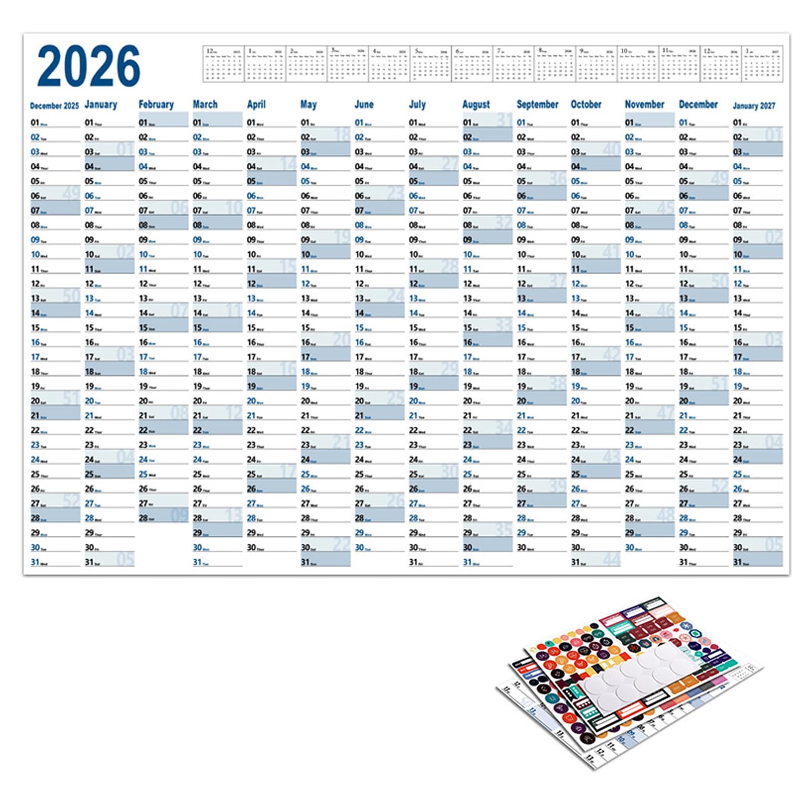 PAVIKE年間カレンダー 2026 壁掛け 壁掛けカレンダー 2026 カレンダー1枚 創意メモ計画表は、組織と計画に用いられ、家庭、オフィス、学校などに適し
