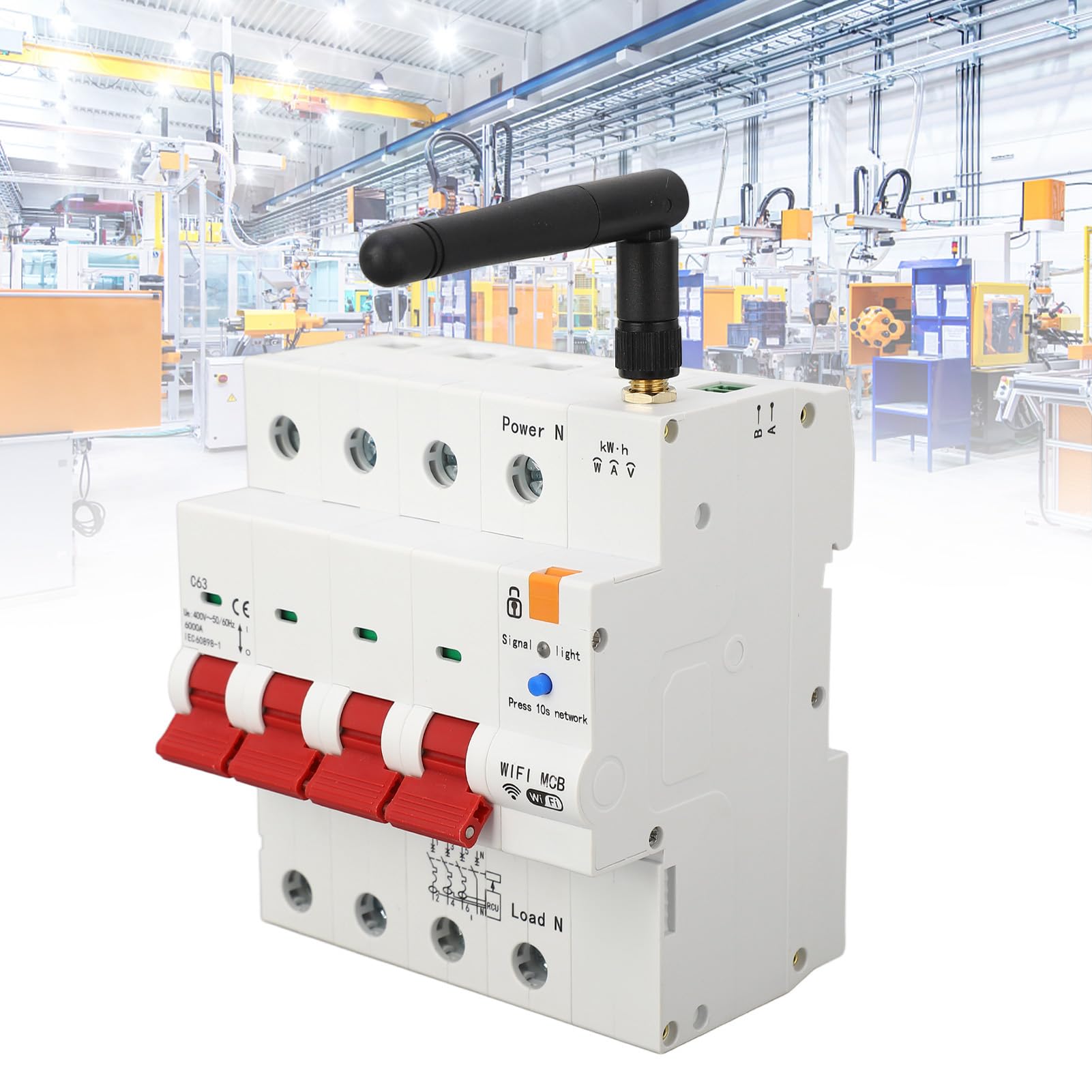 Interruptor de Circuito WiFi Interruptor de Fuga 4P Control Remoto Mete Electricidad AC400V 50/60Hz 63A Rompedor Circuito WiFi 4P Fuga Interrupción