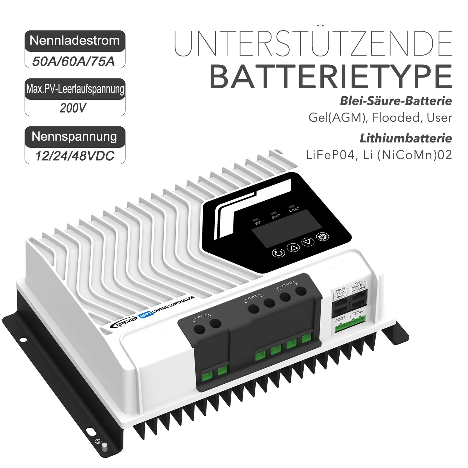 EPEVER® Serie IT-NC G3 Regulador de carga MPPT– 60A, 200V, 12/24/48VDC auto (IT6420NC G3)