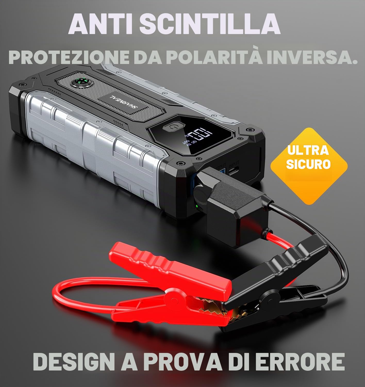 SHARMEAL Avviatore Batteria Auto 10000A, Avviatore di Emergenza per Auto per Motori Tutti Benzina e 10.0L Diesel, Portatile 12V Booster Avviamento con Torcia, Cavo di Avviamento, Ricarica USB