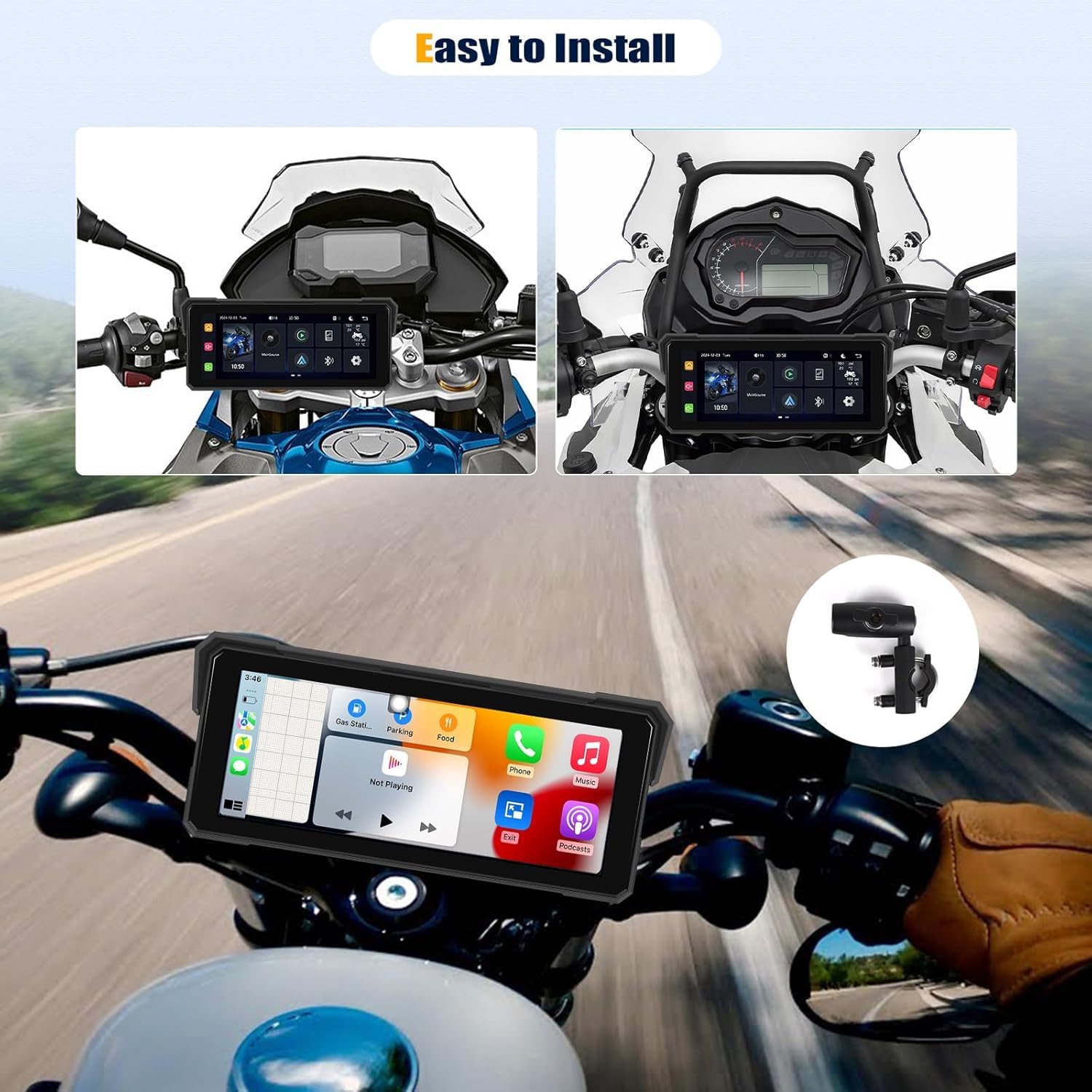 SIXTOP Écran Carplay pour Moto, CarPlay et Android Auto sans Fil pour Moto, Écran Tactile Étanche de 8,1 Pouces, Audio Bluetooth, Navigation GPS, Égaliseur, Siri
