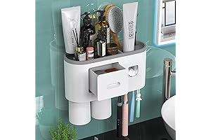 Showgoca Toothbrush Holder Wall Mounted: Maximize Bathroom Efficiency with Automatic Toothpaste Dispenser and Storage Solution