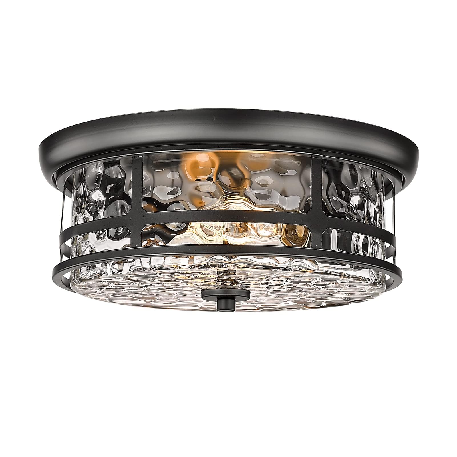 Dining Room Flush Mount Ceiling Light, Farmhouse 2-Light Close to Ceiling Lighting Fixture with Bubble Glass for Living Room Hallway Bedroom (Black, 12.77" D)
