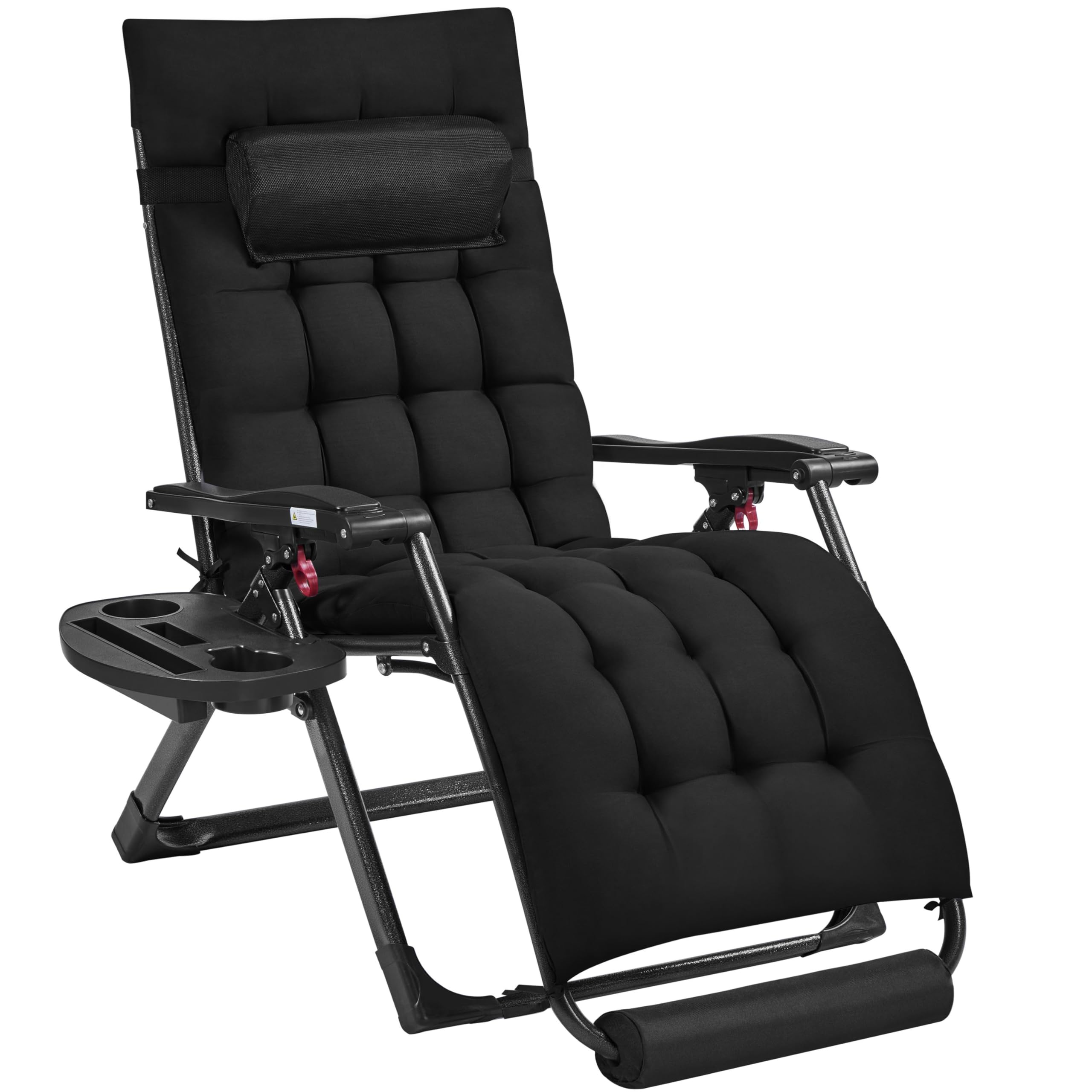 Yaheetech 26'' Zero Gravity Recliner with foam-padded Mattress for Autumn and Winter, Outdoor Folding Lounge Chair with Headrest Cupholder Footrest, Black