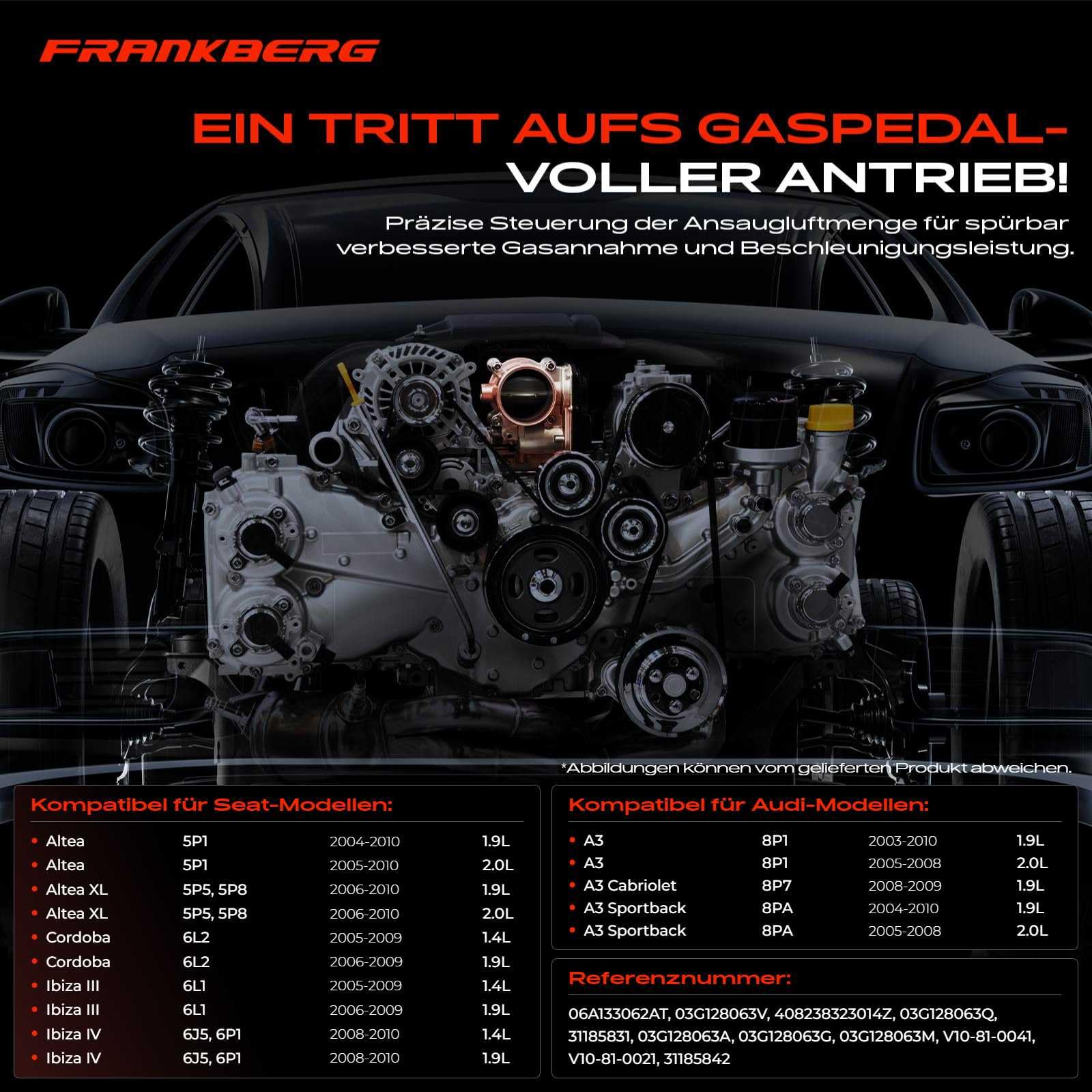 Frankberg 1x Drosselklappenstutzen Kompatibel mit A3 8P1 1.9L 2.0L 2003-2010 Altea 5P1 1.9L 2.0L 2004-2022 Ibiza III 6L1 1.4L 1.9L 2005-2009 Replace# 03G128063M
