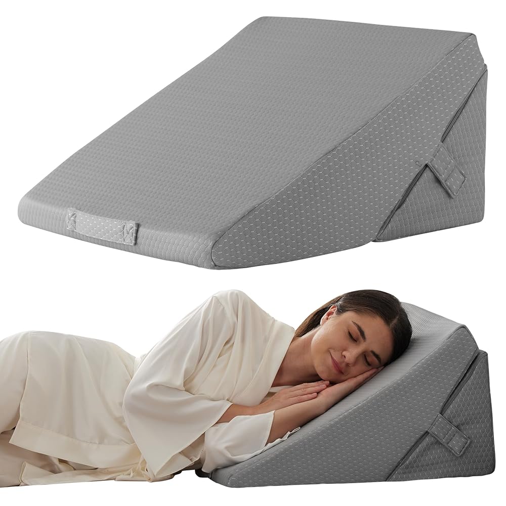 Bedluxe Wedge Pillow for Sleeping, Adjustable 9&12 Inch Foldable Bed Wedge Pillow Set, Orthopedic Memory Foam Triangle Pillows Wedge, 7-in-1 Elevated Pillows for Leg and Back Support, Grey