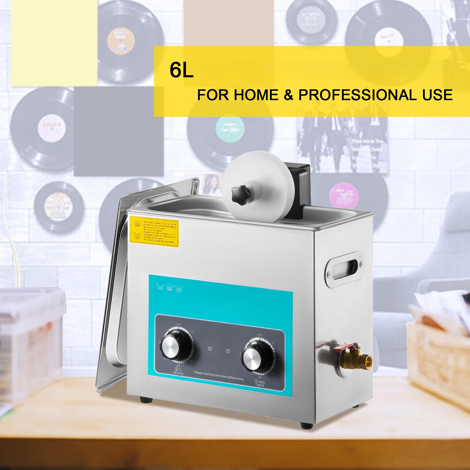 VEVOR Pulitore a Ultrasuoni 6L Digitale, 220V 50kHz Professionale con Riscaldamento, Nero per Gioielli Occhiali