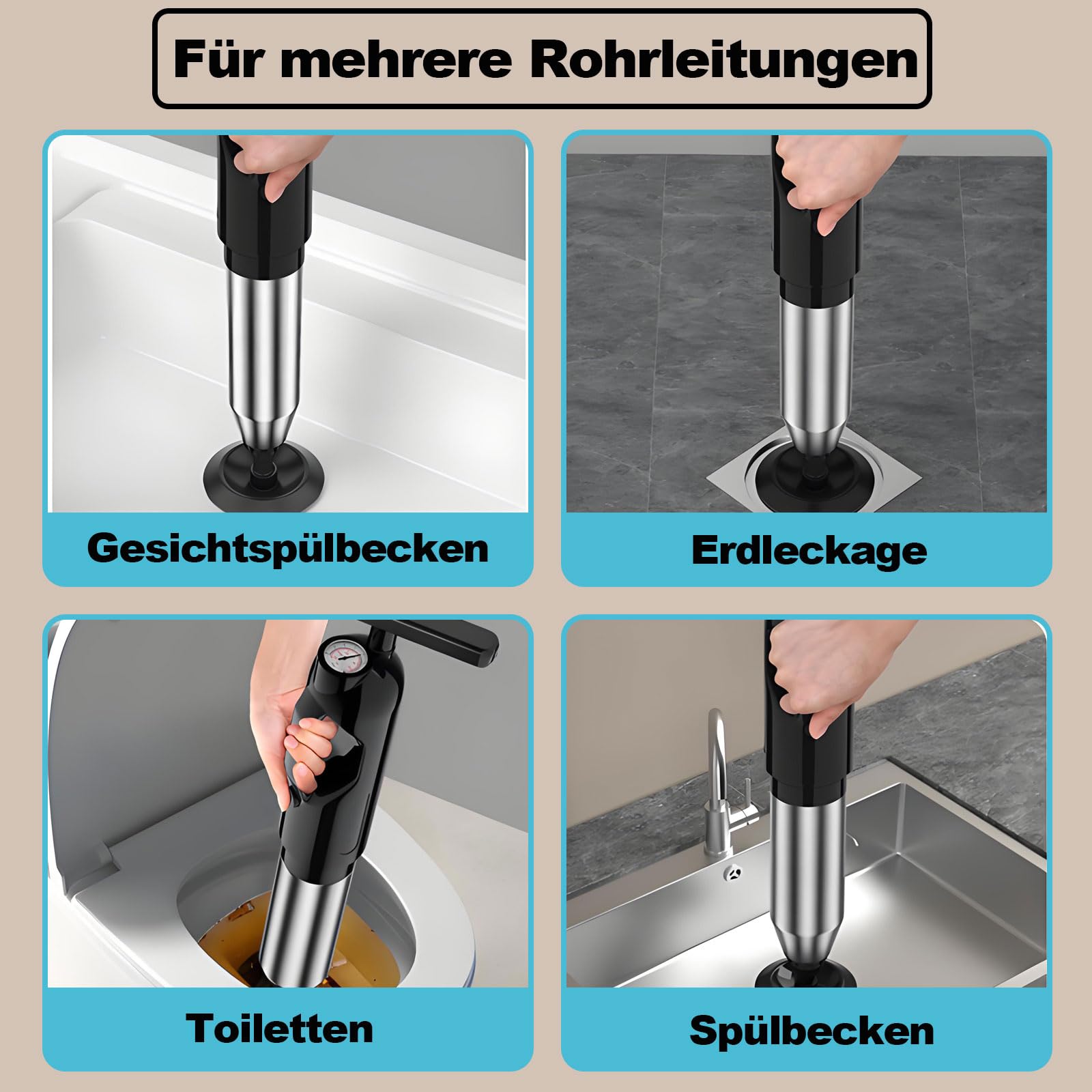 Abflussreiniger Pumpe mit Luftkompression und Luftdruckanzeige, 2026 Upgrade Verdickte Rohrwand Pressluft Rohrreiniger,Toilet Plunger für Reinigen Rohre Waschbecken Badezimmer Küchen(Blau)