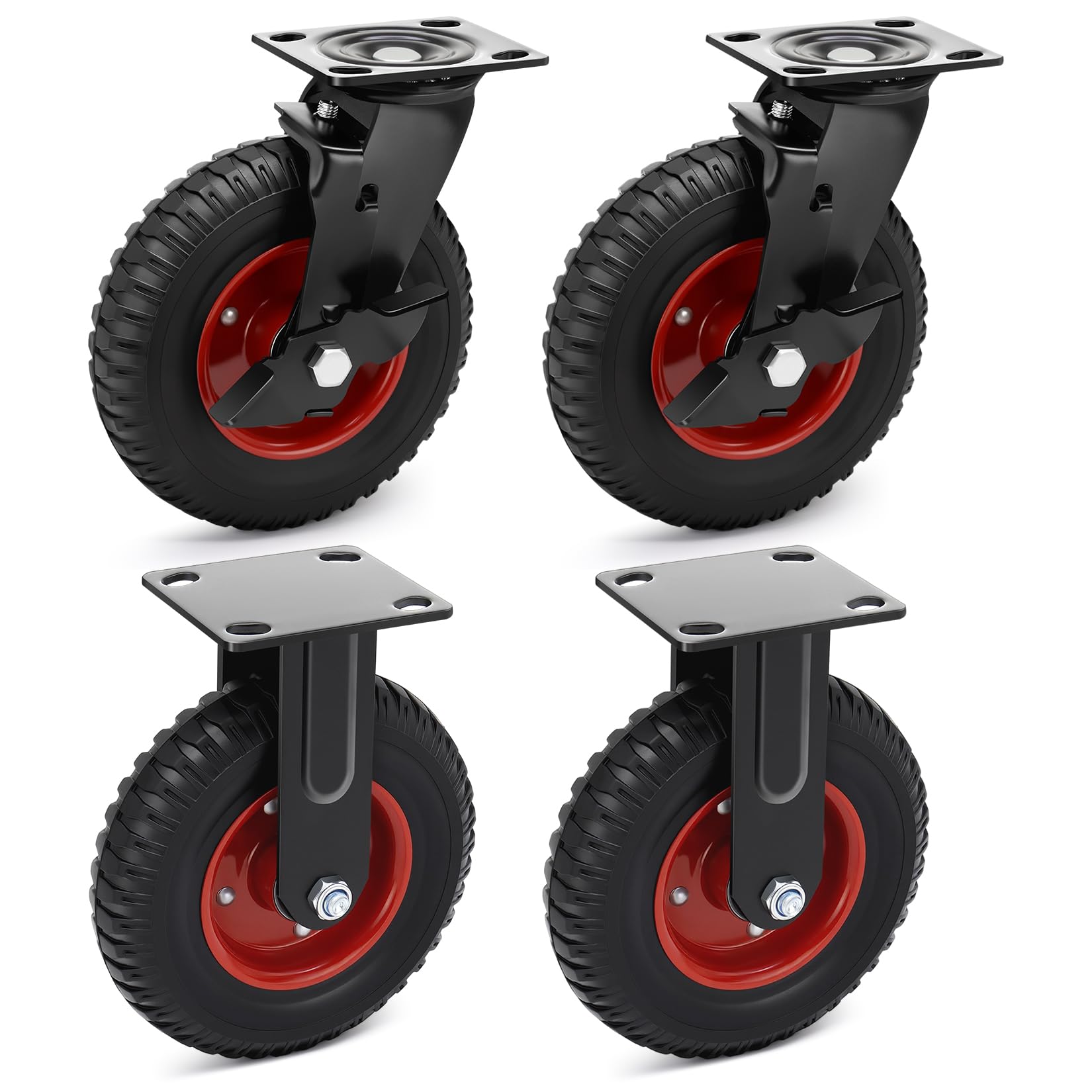 Humagineer200mm Industriestufe Schwerlastrollen Set - 2 Lenkrollen mit Bremse & 2 Festrollen - Tragkraft 1000kg, Vollgummi mit Kugellager - für schwere Maschinen, Industrie-Anlagen und Logistik