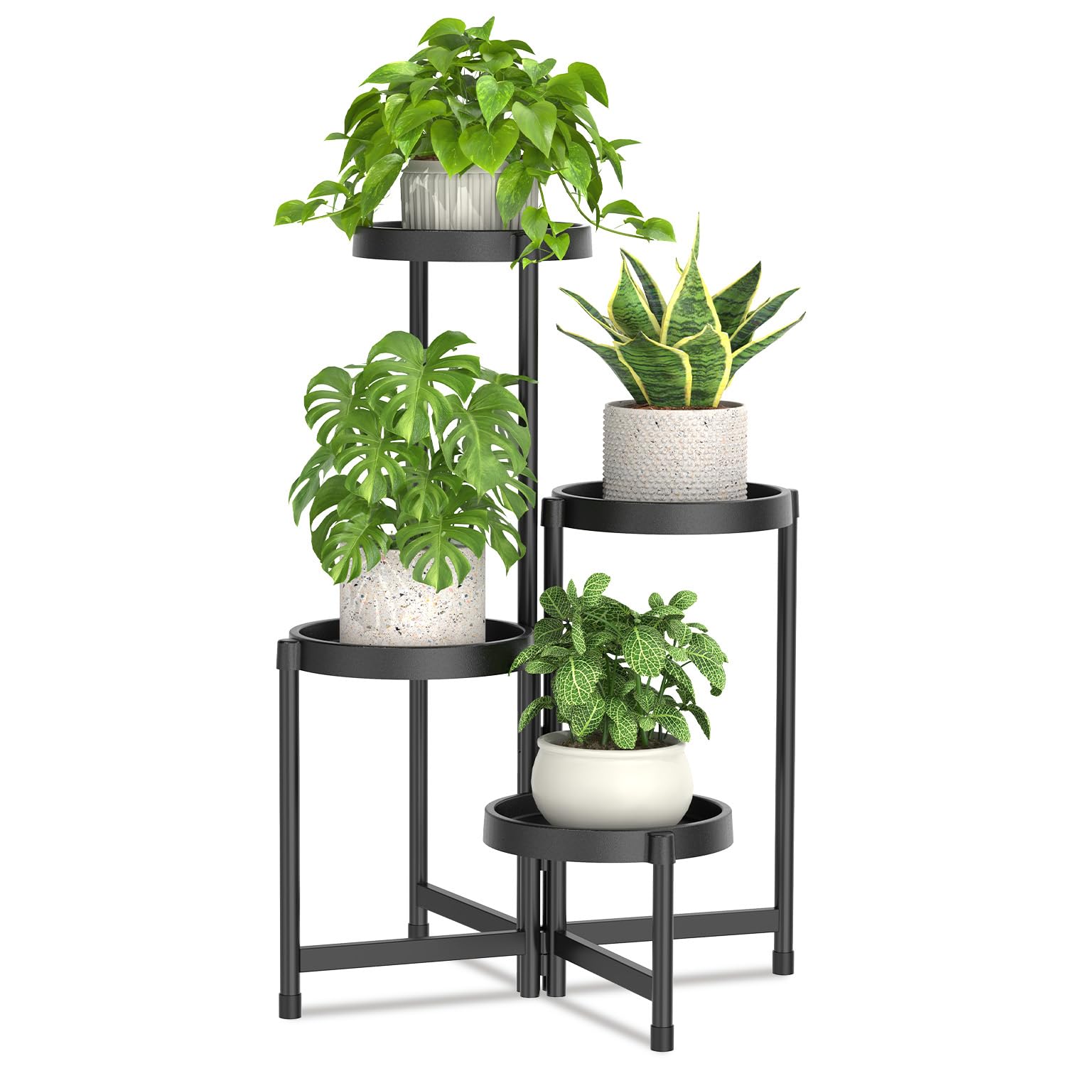 LASZOLA 4 Tiered Plant Stand with Plastic Tray