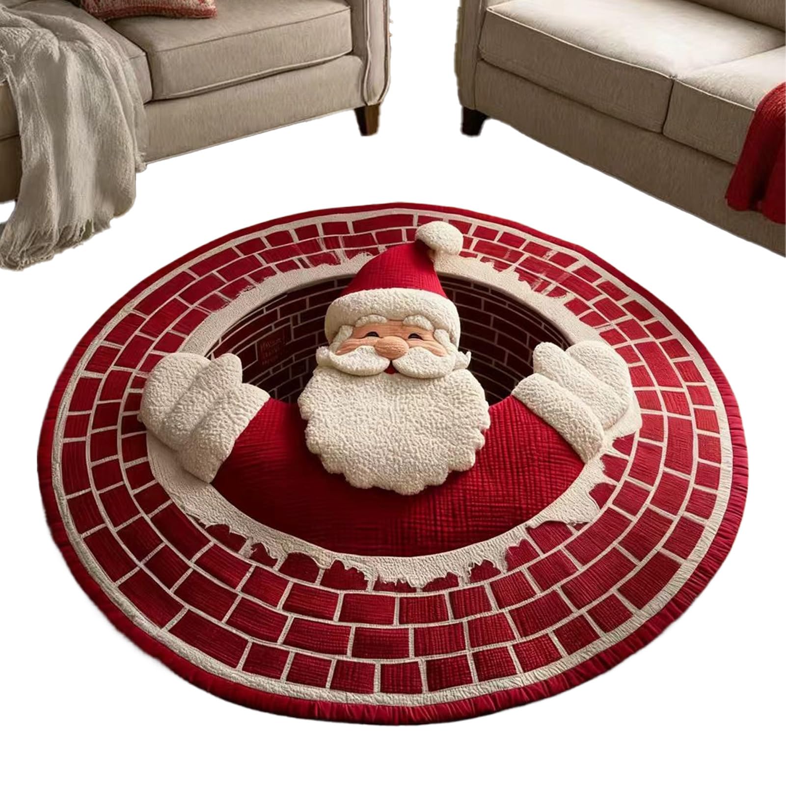 Christmas 3D Rug, Santa Claus & Gnome Quilted Round Mat, Christmas Optical Illusion Rugs, Non-Slip Carpets For Living Room Bedroom