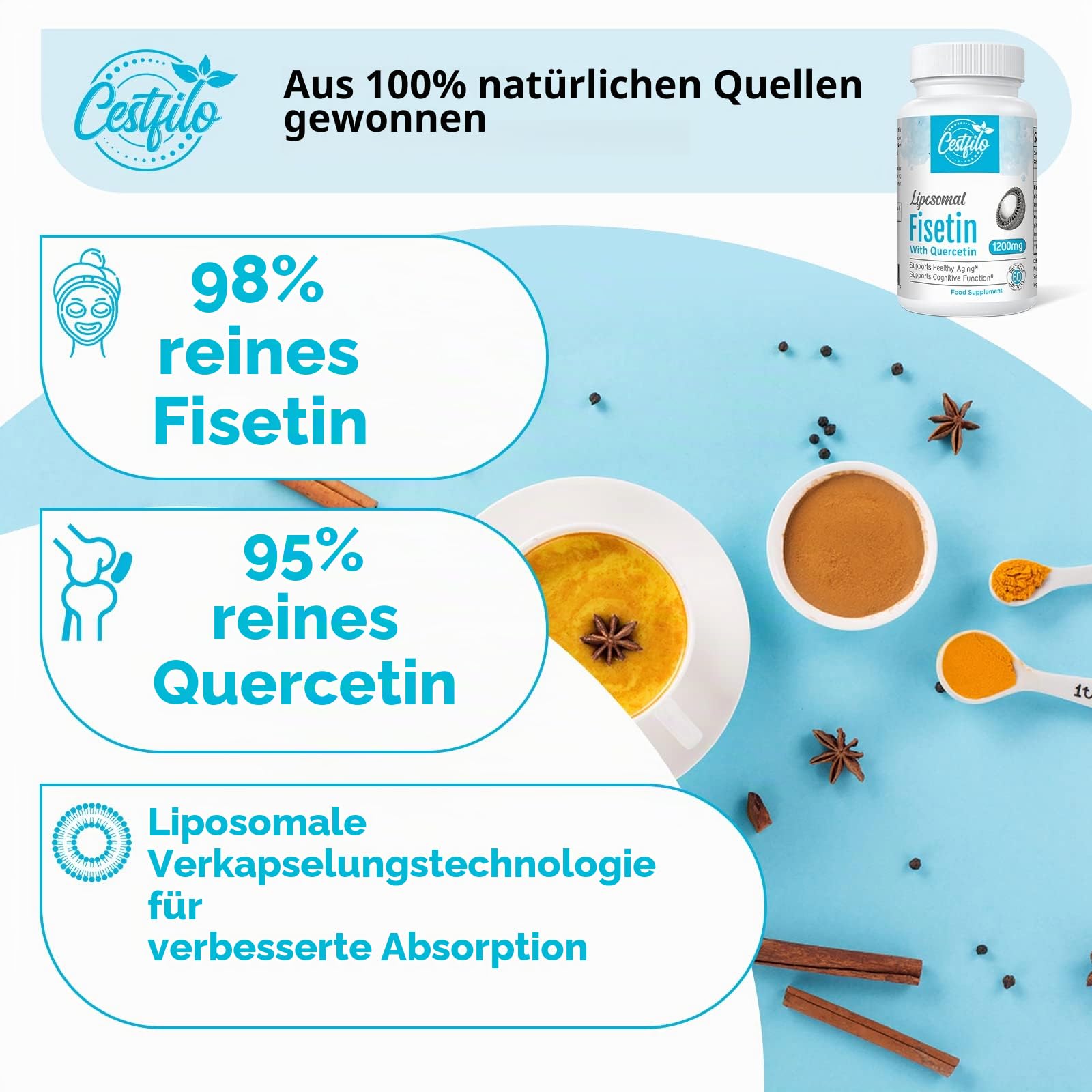 Liposomal Fisetin 1000mg with Quercetin 200 mg 60 Softgels | Hochdosiert 1200 mg pro Serving, Maximum Absorption | von Cestfilo | (60 Stück (2er-pack))
