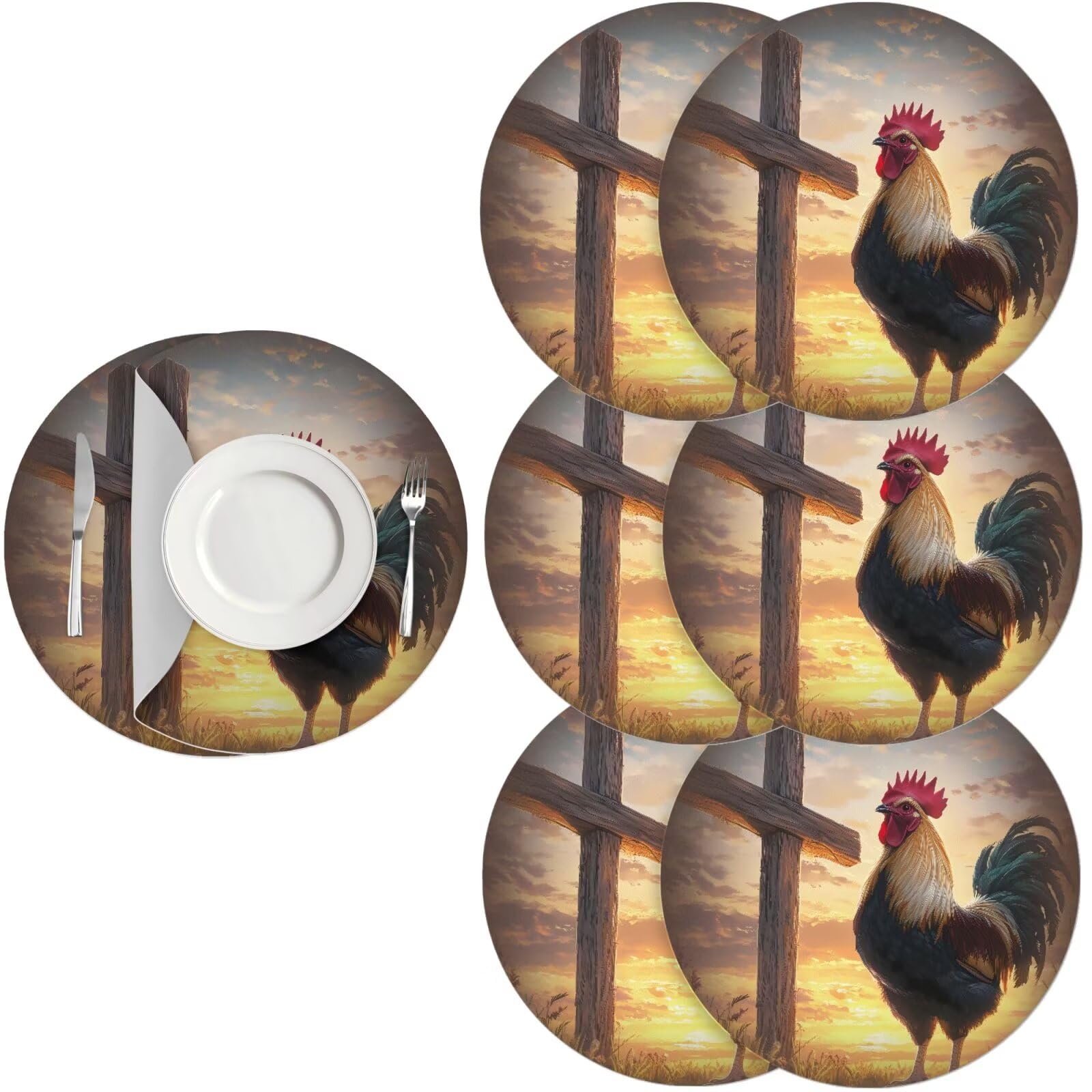 Generic Fashion Coffee Placemats Set of 6 Round Washable Placemats Faux Leather Oil Painting Kitchen Table Mats Set of 6 Fall Autumn Home Decorations Ideal for Housewarmings, Newlyweds โ image 1