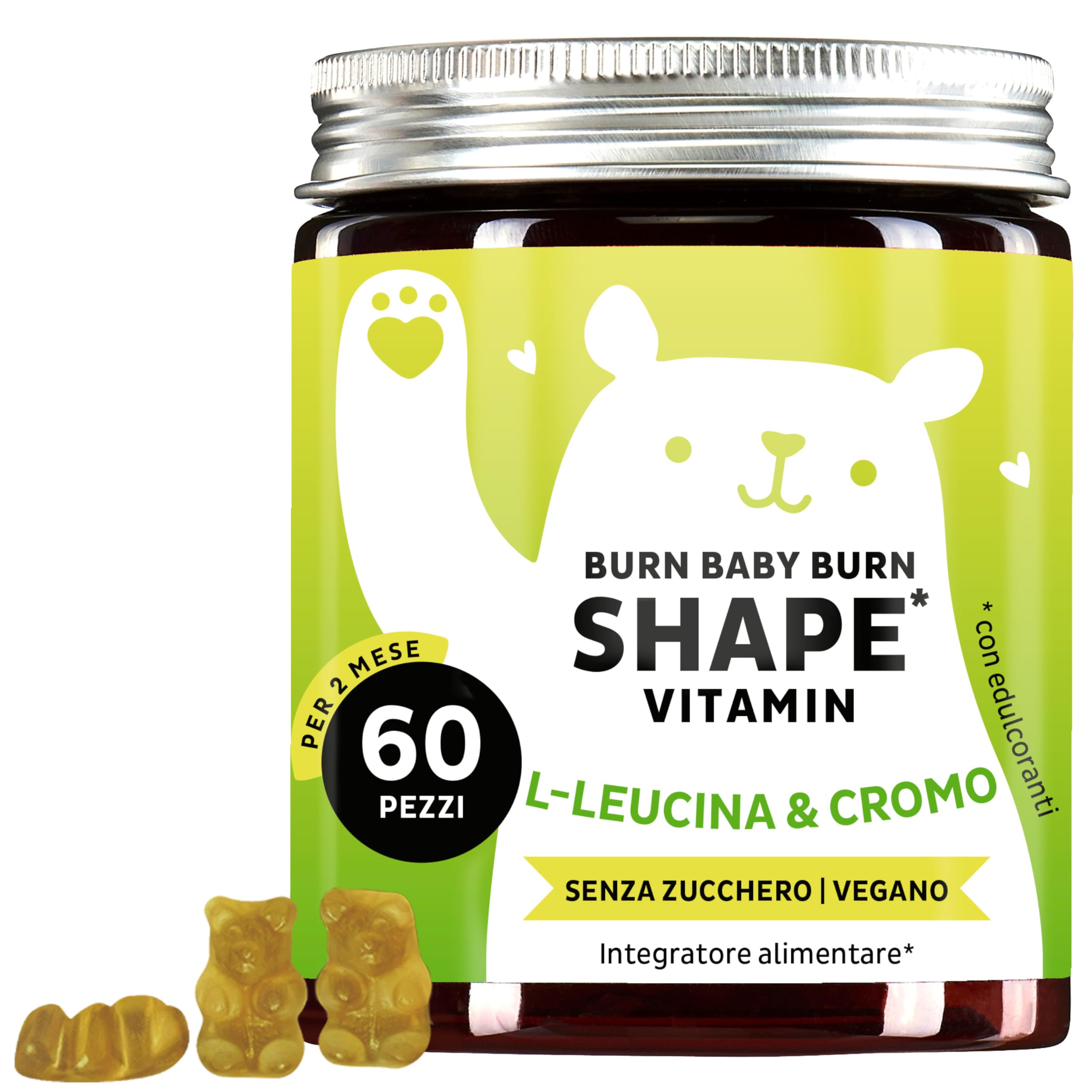 Caramelle Gommose Metabolismo - Vegano e Senza Zucchero - Brucia Grassi - Biotina, Cromo, Tè Verde - Peso Forma - Integratore Circonferenza - 60 Gummies - 1 Mese - Bears with Benefits