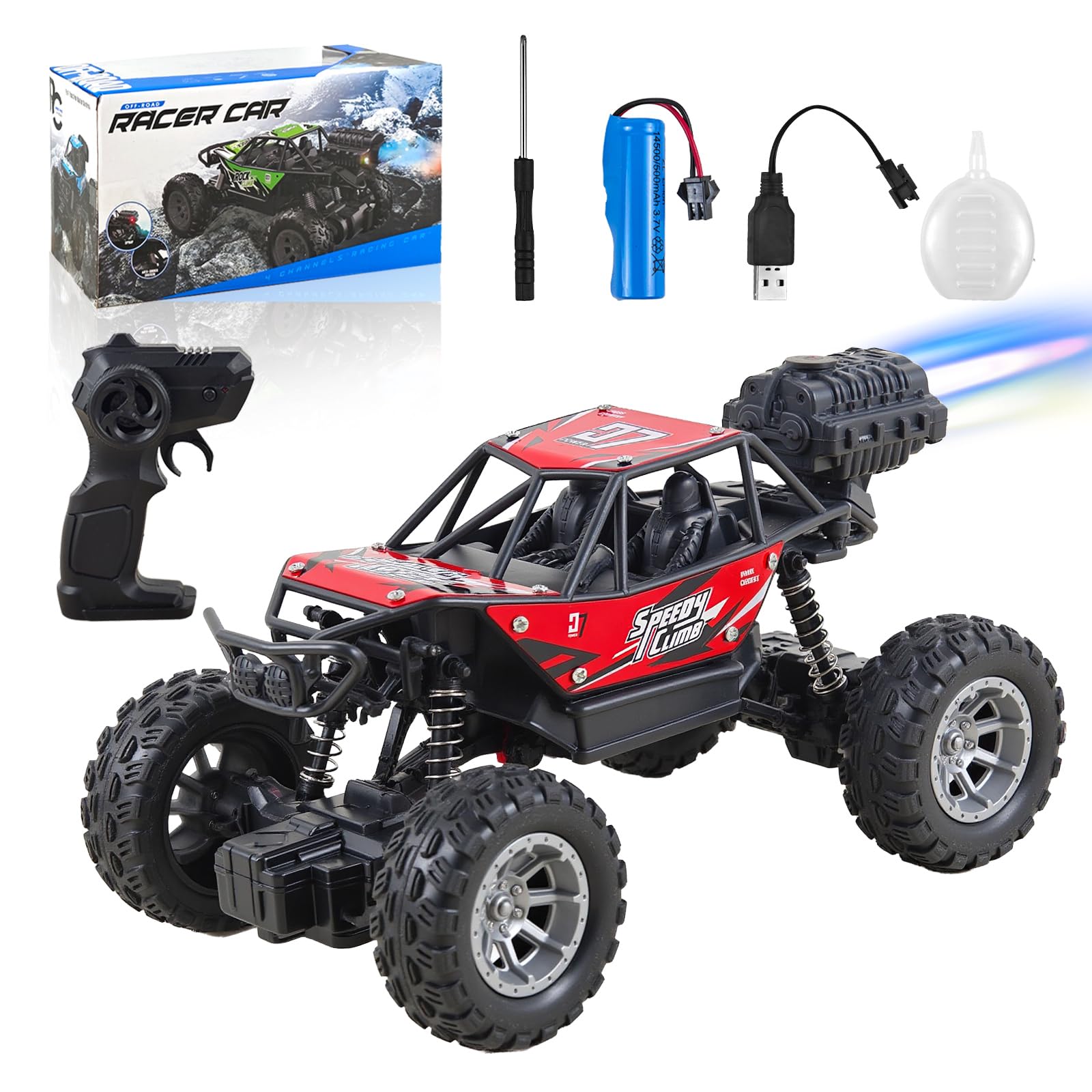 NXD RC Truck, 1:18 Remote Control Car with Spray & Light, 4WD All Terrain Off-Road Monster Truck Toys, 2.4 GHz RC Cars for Kids Age 6 7 8 9 10 11 12,