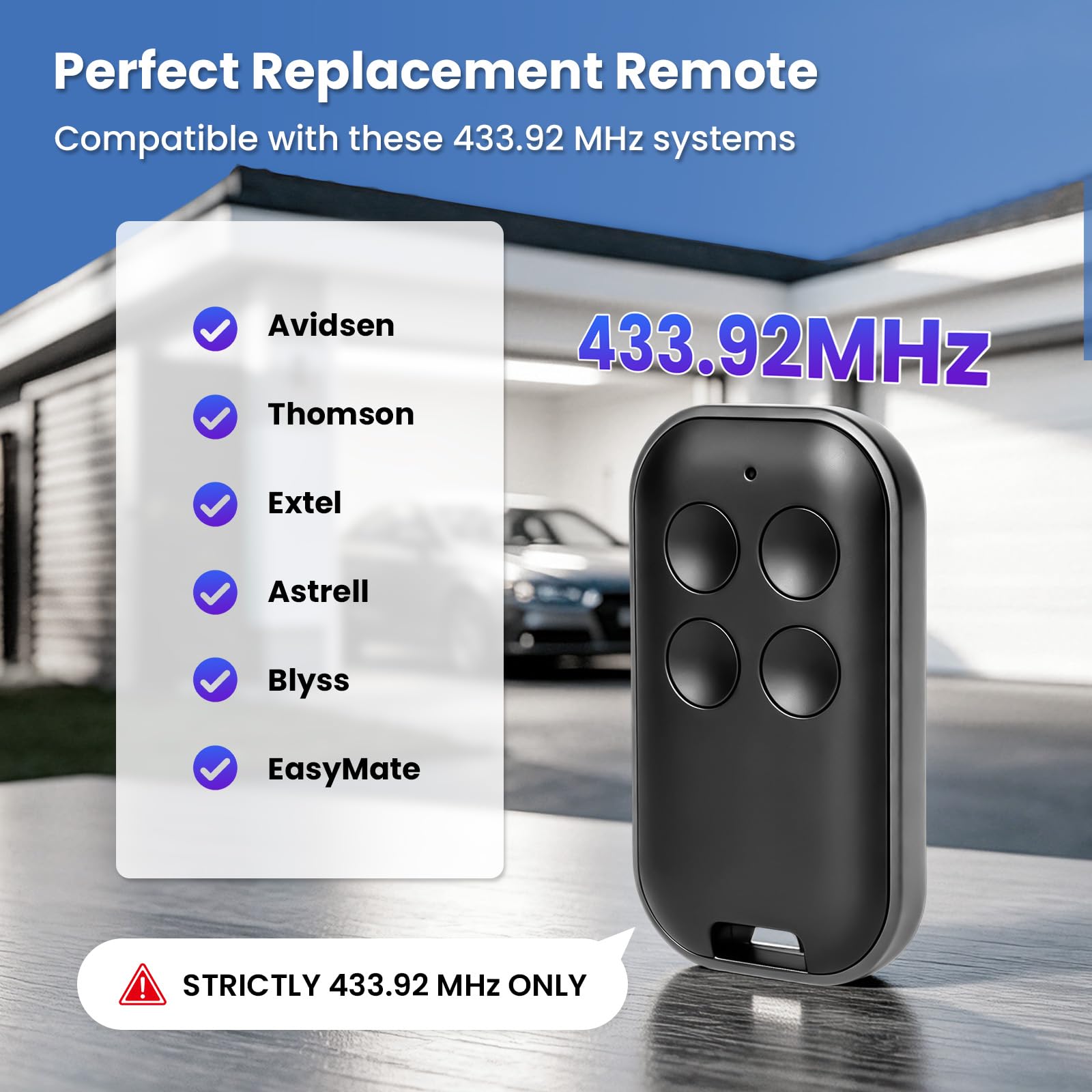 Télécommande compatible pour avidsen motorisation de portail, émetteur 4 canaux 433,92 MHz Rolling Code pour remplacement Thomson Extel Astrell Blyss, bip de garage avec pile CR2032(lot de 3)