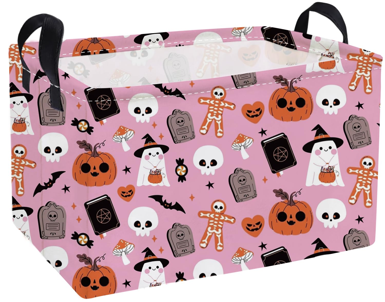 Essme Rectangular Halloween Basket,Pink Storage Bins Organizer with Handles for Room Decor, Gift Basket.(Magic Halloween)