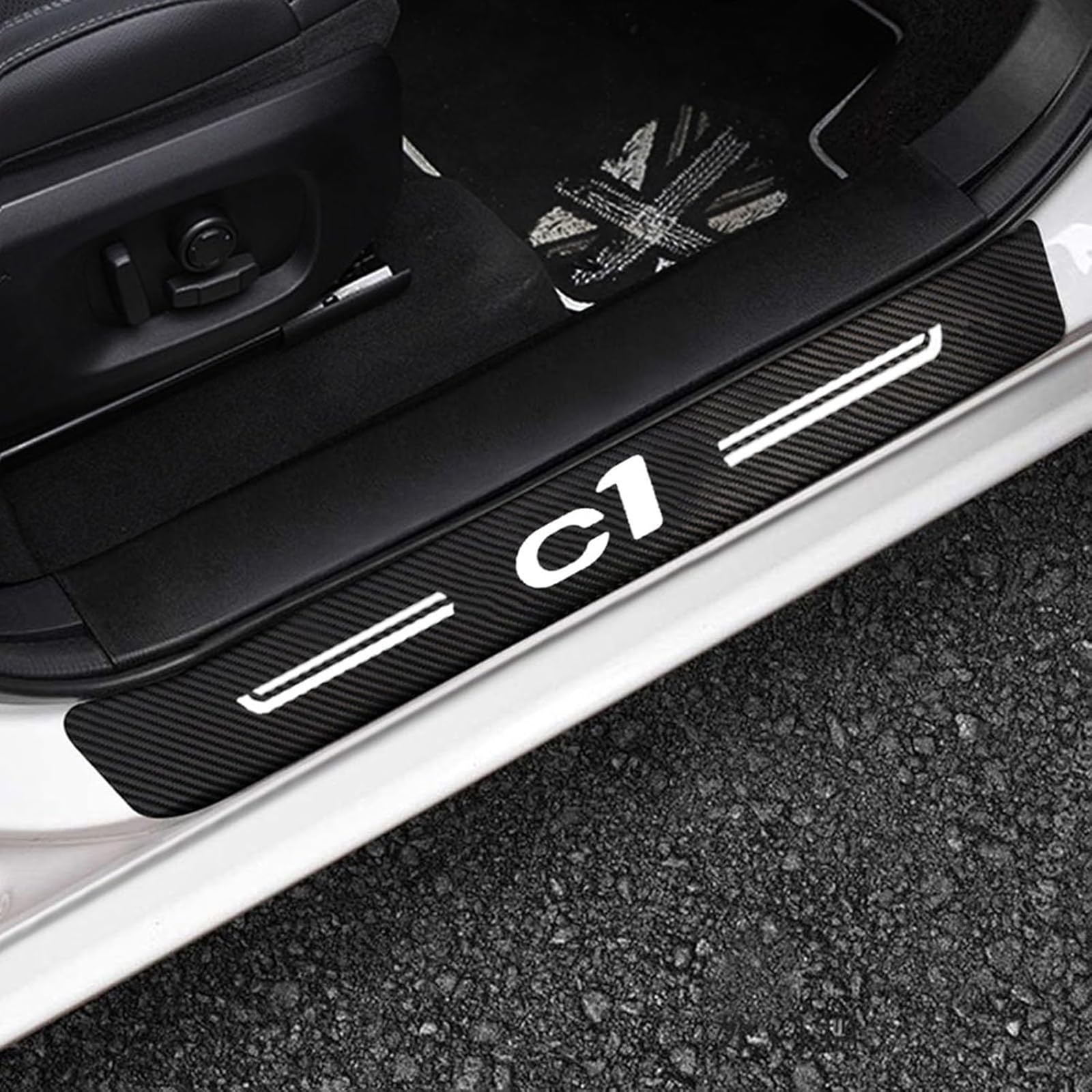 KAFMZEP Car Door Sill Protector for Citroen C1 C2 C3 C4 C5 C6 C8 Jumpy NEMO Berlingo C ELYSEE Picasso Xsara VTS 4PCS Car Door Sill Scuff Plate Carbon Fiber Stickers Accessories, C1