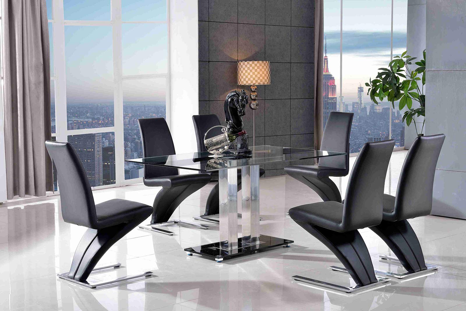 Buy OAK FURNITURE KING Roma 150 x 90 Black Glass Dining Table and Chairs Set 6 with Black Zed
