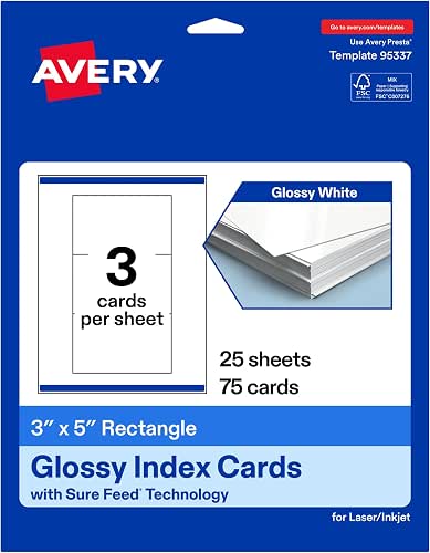 Avery Printable Rectangle Cards, Sure Feed Technology, 3" x 5",