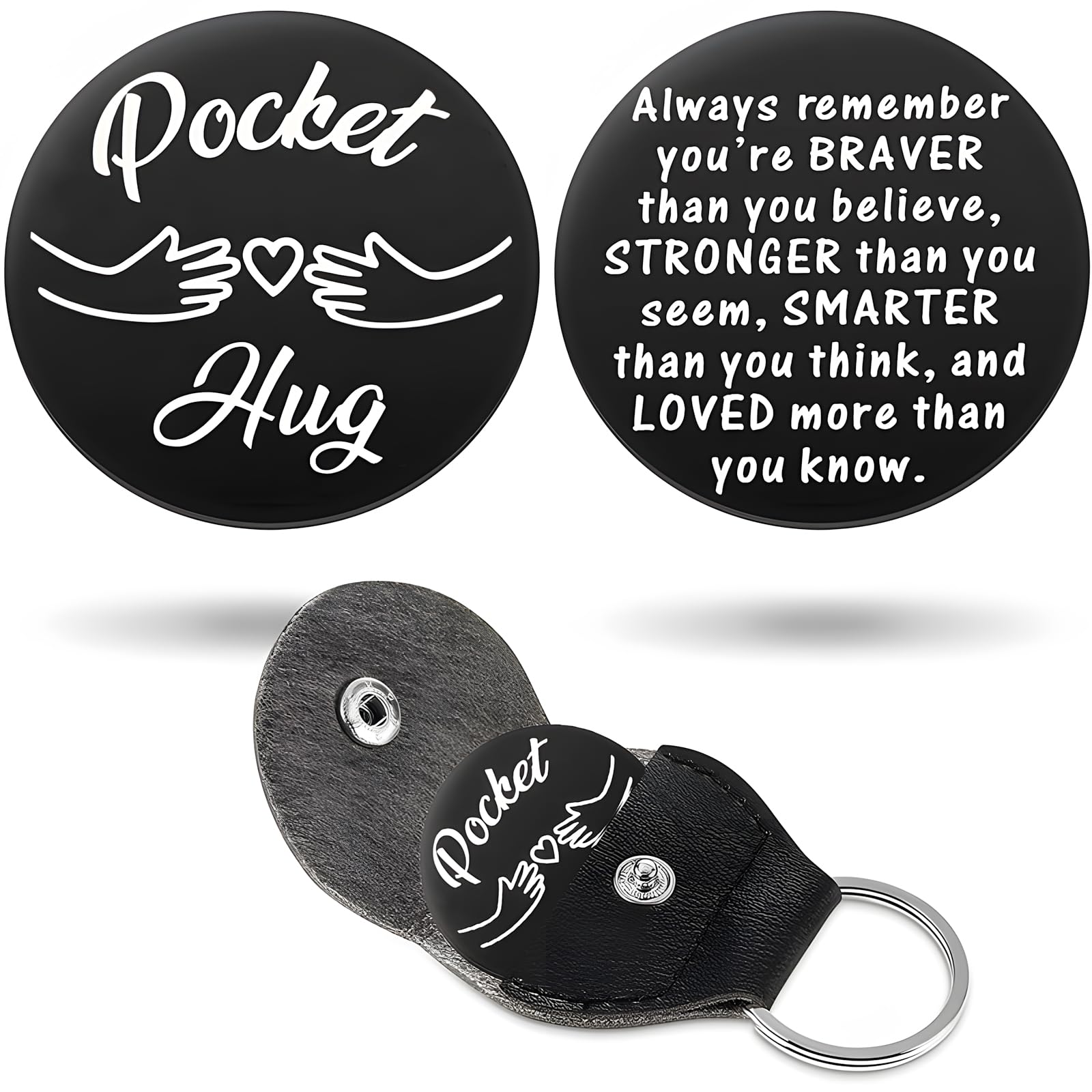 DOETYD Pocket Hug for friend, Long Distance Relationship Gifts Thinking of You Gifts Friendship Gifts Get Well Soon Gifts for Women (Black)