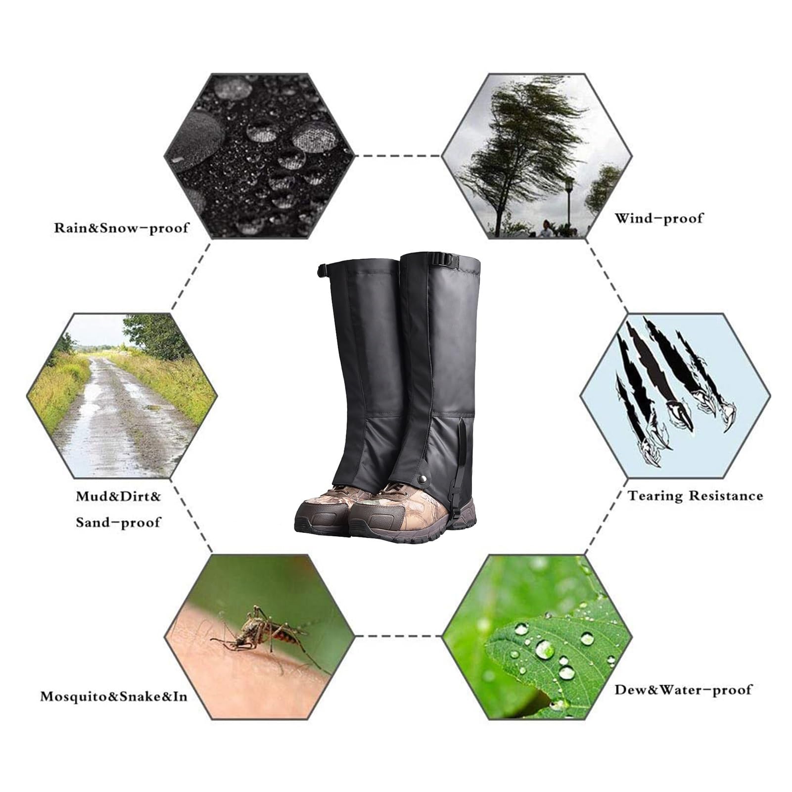 Guêtres de Jambe, guêtres d'extérieur réglables et allongées et guêtres de Raquettes à Neige, adaptées au Camping for Hommes et Femmes, à l'escalade, à la randonnée et à la Raquette