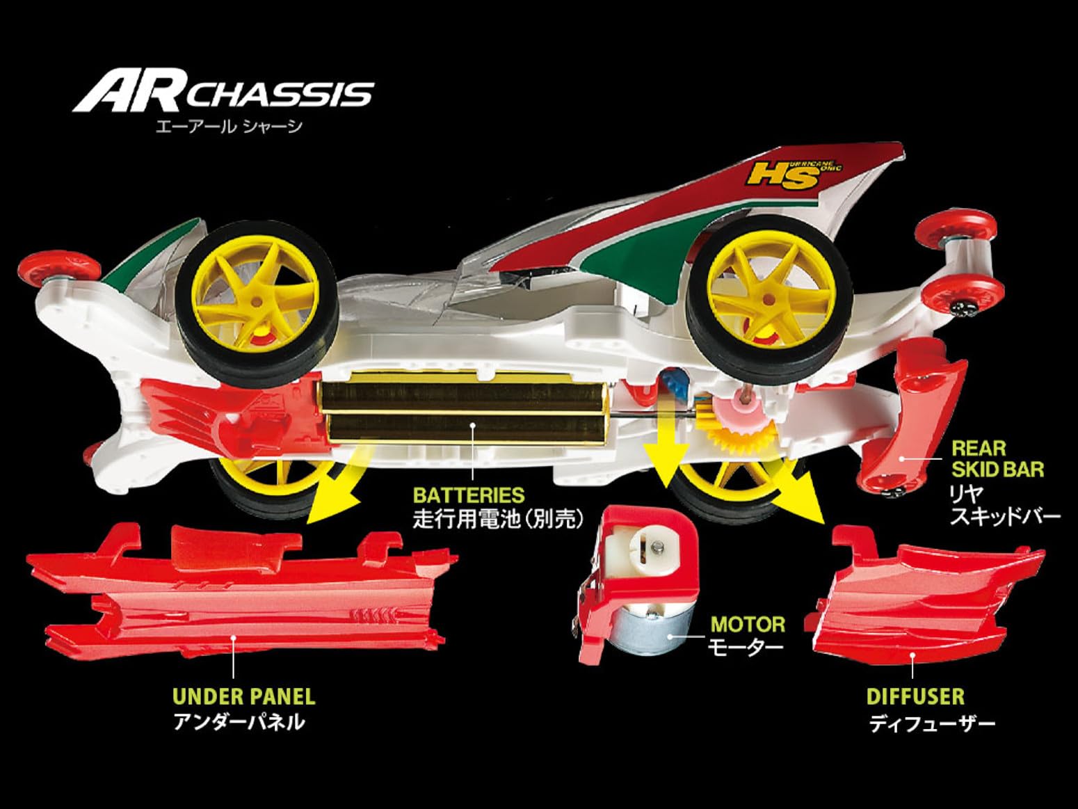 Tamiya 95603 Mini 4WD Pianificazione Speciale, Uragano Sonic Poly Car Body Special, AR Chassis, Full Cowl Mini 4WD 30th Anniversary