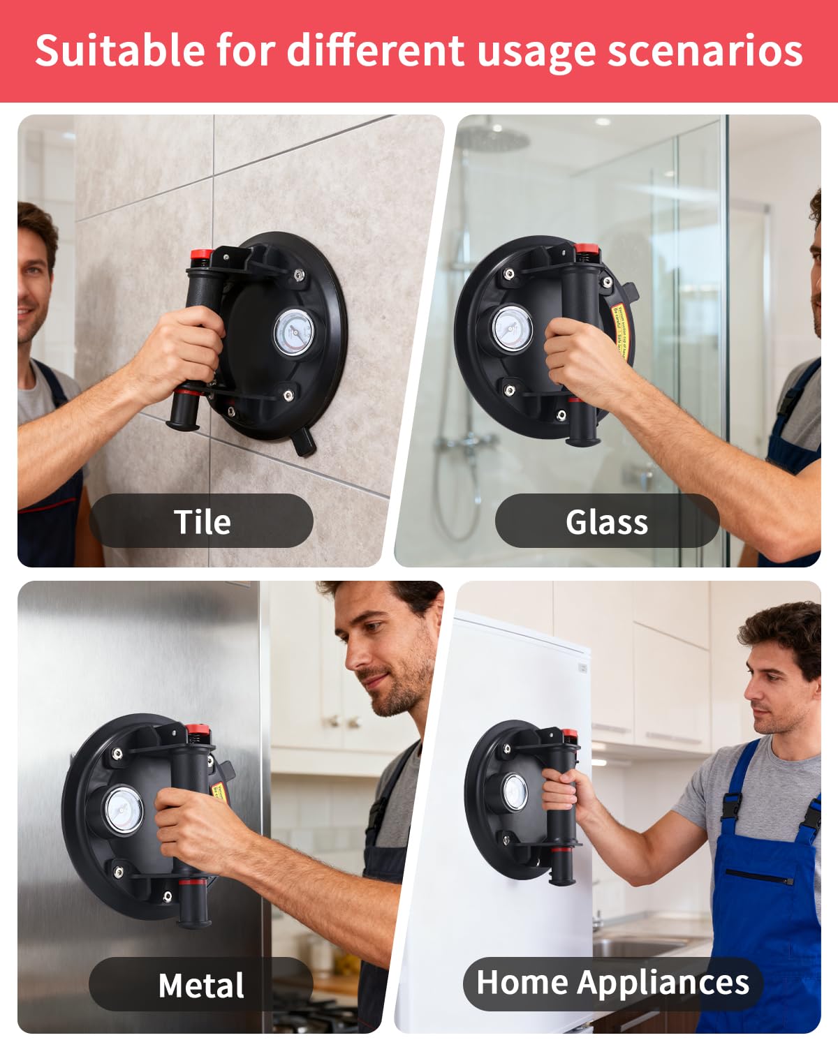 Vacuümheffer Set Van 2 Zuignappen Glazier Met Zuignap Tegel Zuignap Zuignap Gezicht Abs Laadbak 110kg Voor Tegels Marmer