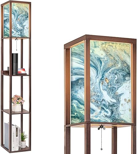 Lámpara de pie de lujo natural con efecto marmoleado antigua técnica de dibujo oriental con estantes, puertos USB y toma de corriente, lámpara alta disponible en Yaxa Venezuela