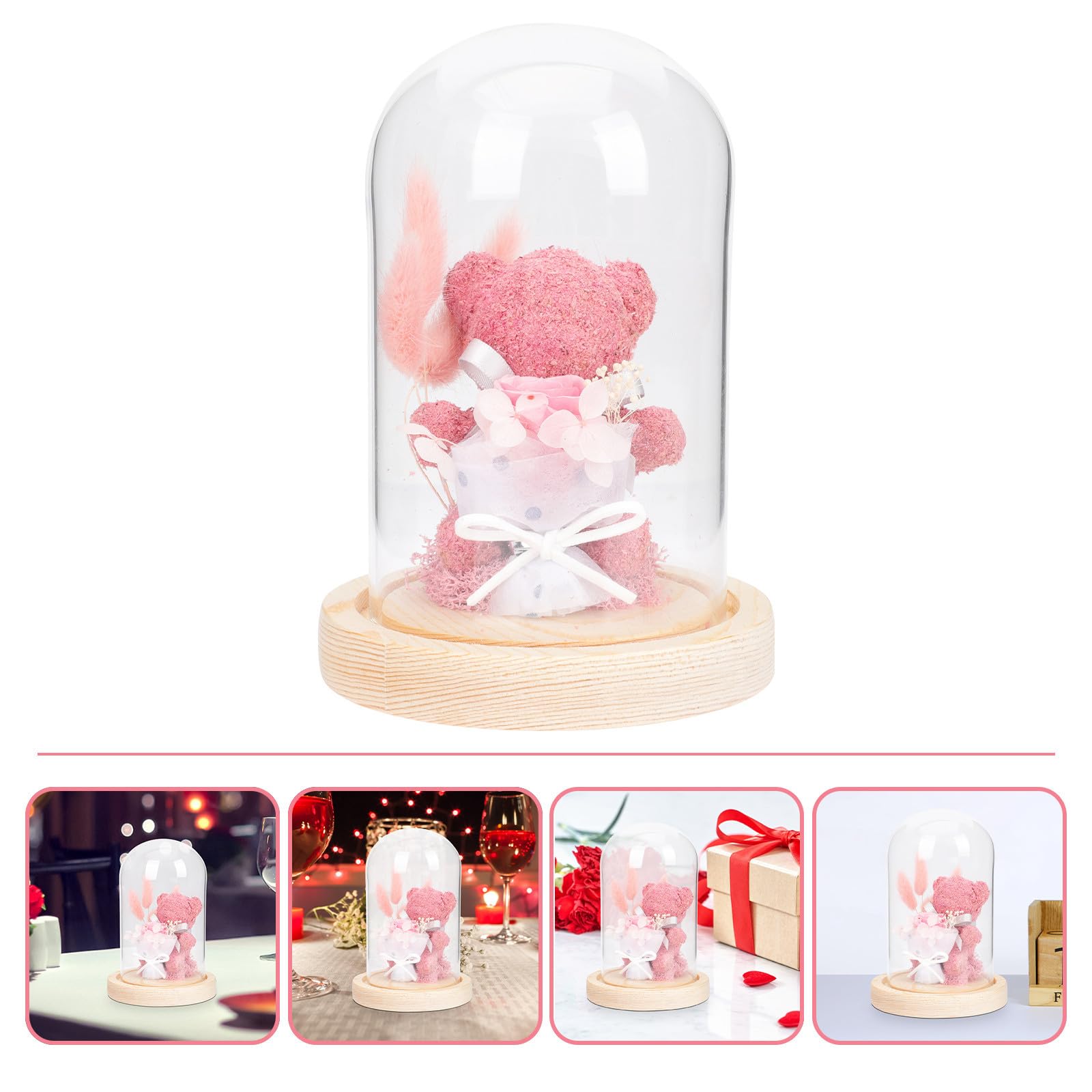 Tofficu Adorno de Flores Preservadas con Oso de Vidrio Decoración Compacta para Escritorio Regalo para Profesoras Día del Maestro San Valentín y Aniversarios