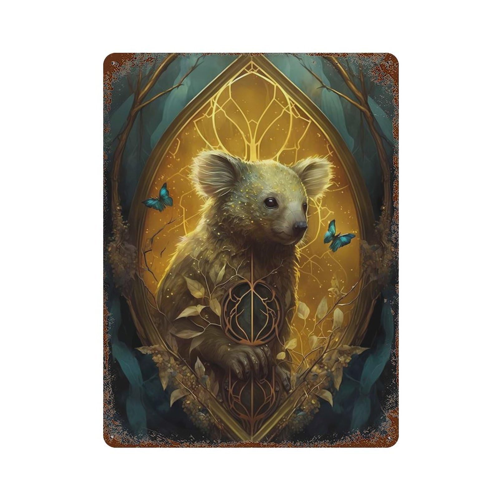 Koala Enchanted World Rustic Tin Plaque 15.7"x11.8", Farmhouse Wall Decor for Shed, Workshop And Garage Wall Decor