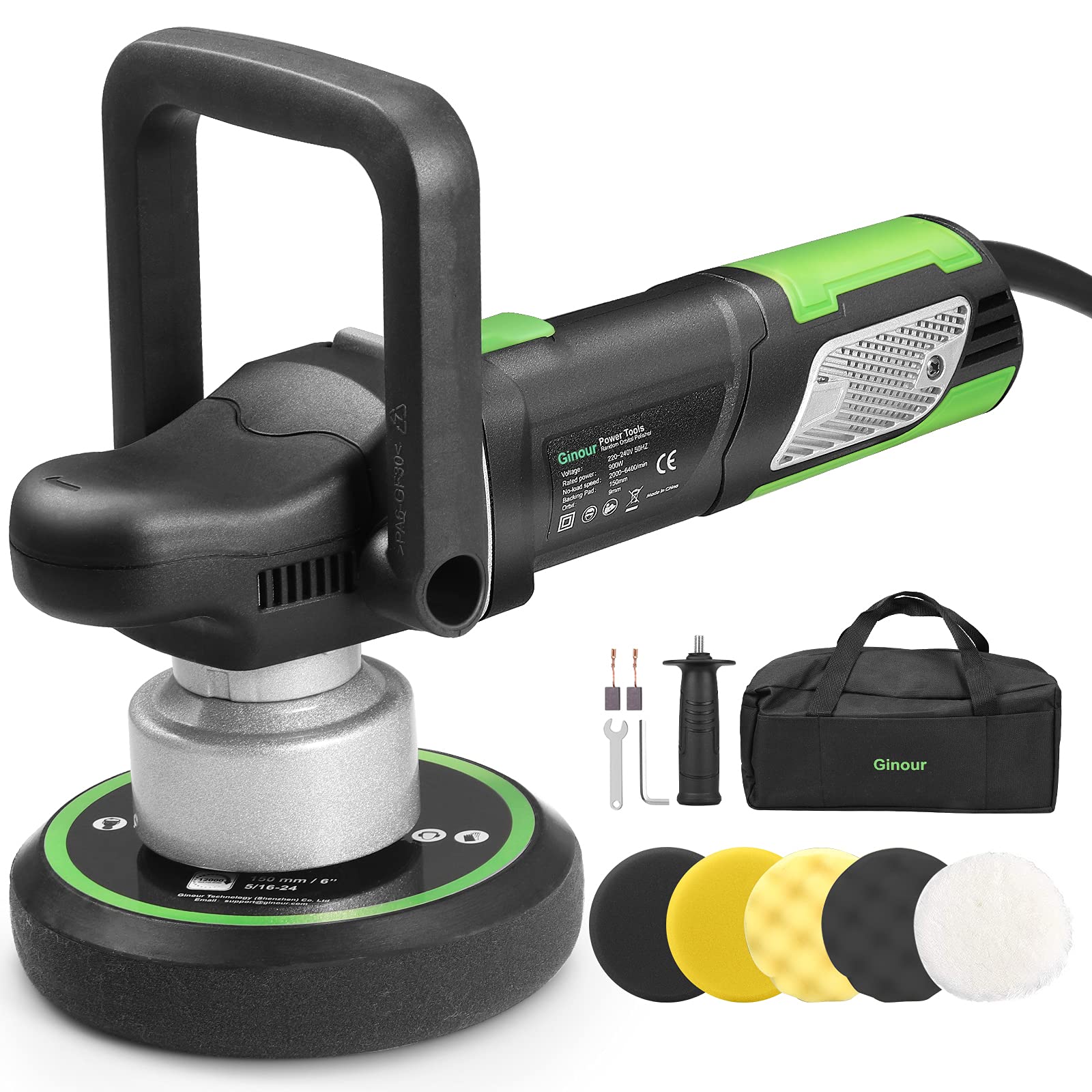 Ginour Polisher, 900W 6inch Variable Speed DualAction Random Orbit