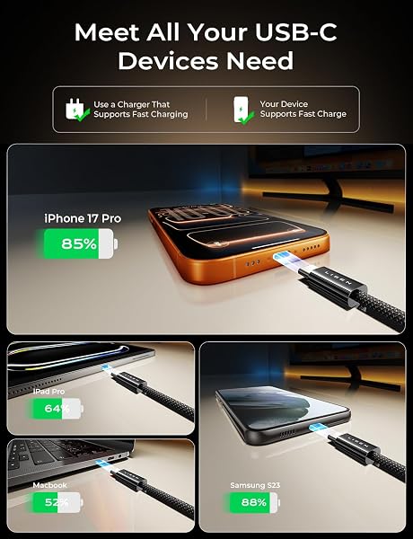 LISEN USB C to USB C Cable Charger 4-Pack [0.5/1/2/2M] for USBC to USBC Cable 60W C to Type C Charger Cables Fast Charging for iPhone 17 Pro Max 16 15 iPad Pro Air Samsung Galaxy S25 S24 Pixel Switch - 2
