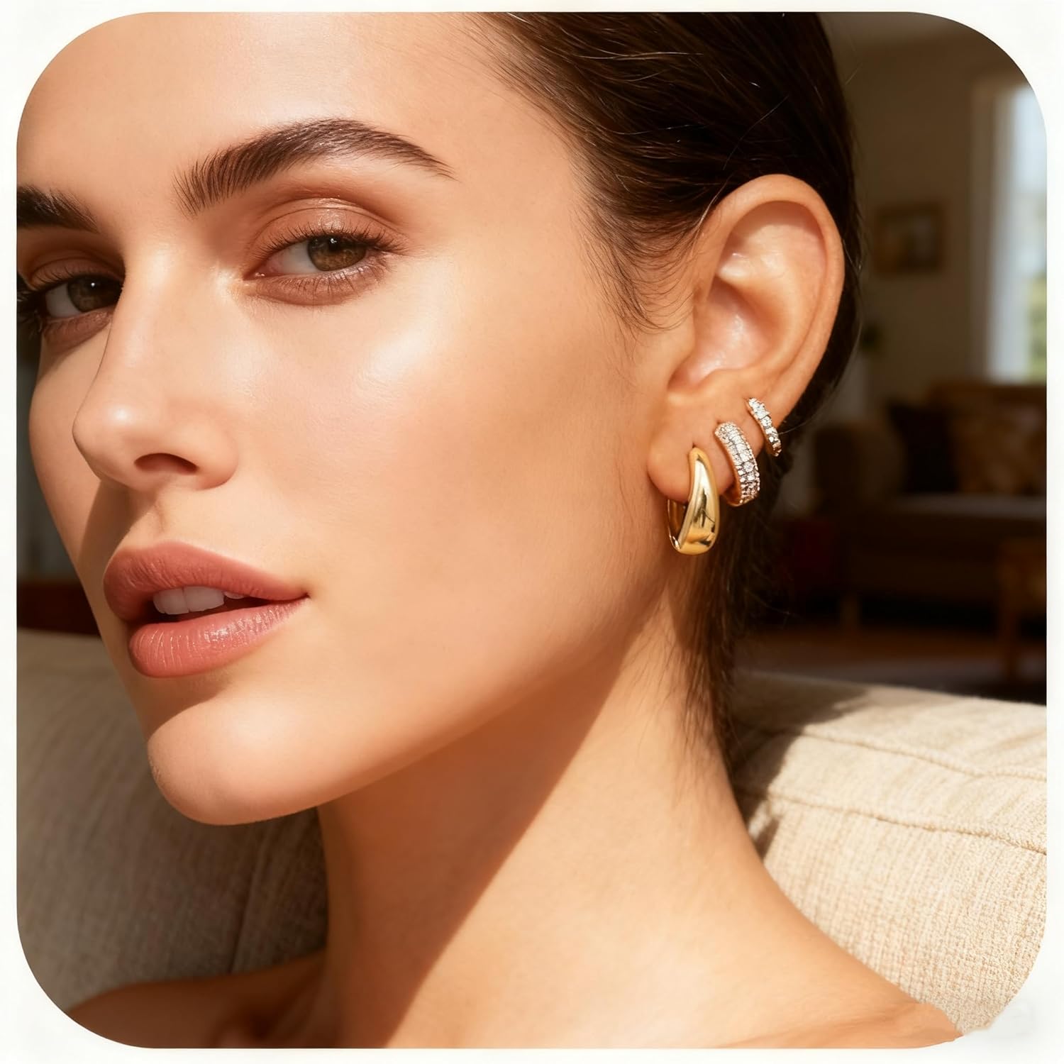 14K Gold Plated Hoop Earrings Set for Women Hypoallergenic Multiple Piercing Cartilage Stackes Earrings Fashion Accessories Jewelry Gifts - Image 3