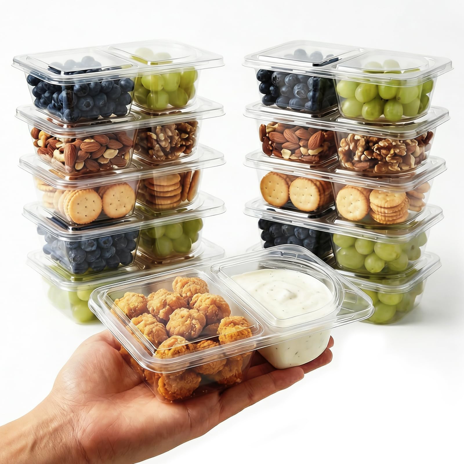 Woobroo 20 Pack Reusable Snack Containers with Lids - 10oz (285ml) 2-Compartment Divided Containers for School & Days Out