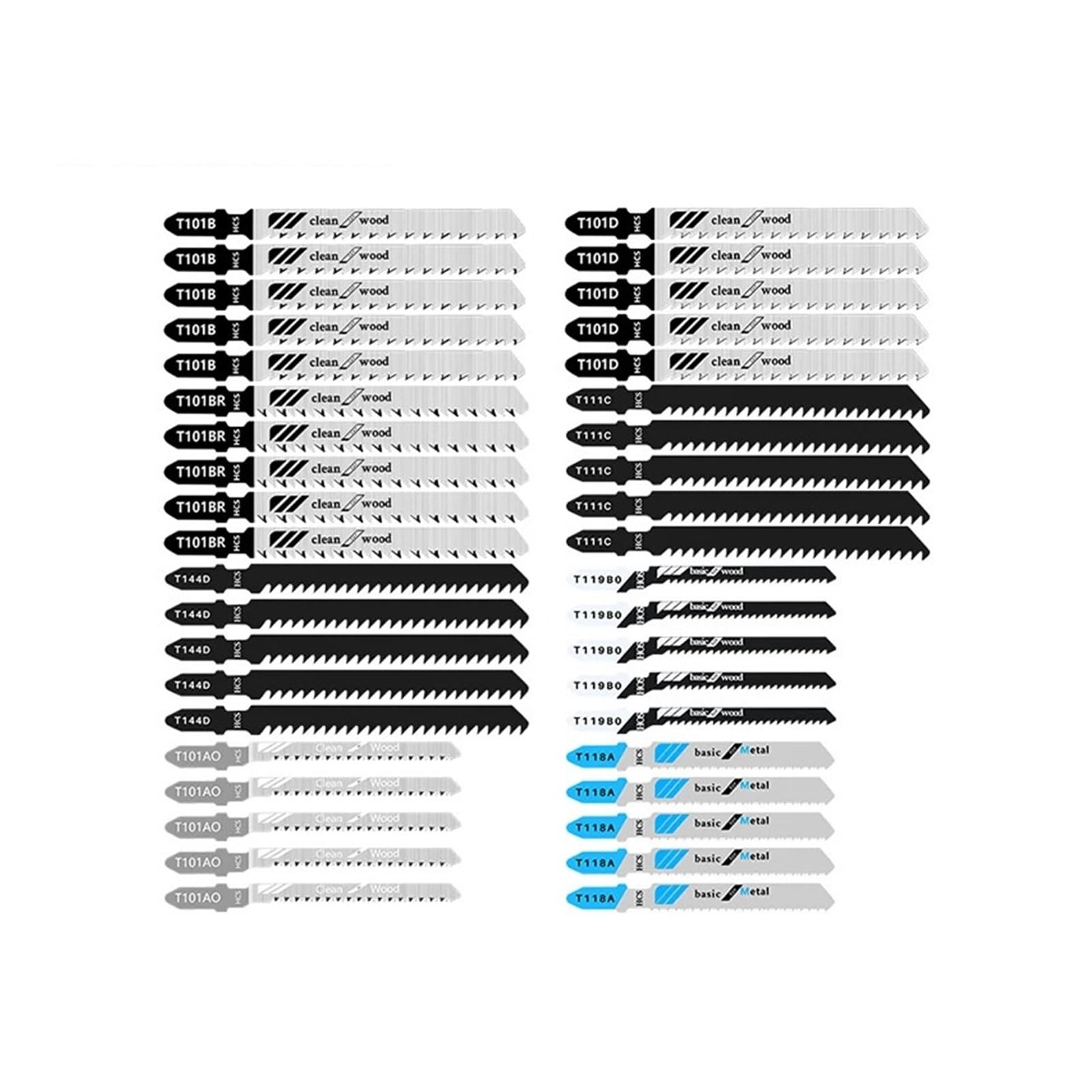 40pcs T-Shank Jig Saw Blade 40pcs Jigsaw for Wood Cutting Tool HCS Steel T144D T119BO T101AO T101B T101BR T101D