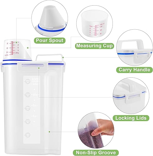 Miniatura 6 de Juego de 4 recipientes de almacenamiento de dispensador de arroz, cubo de arroz pequeño de 10 libras con taza medidora y boquilla de vertido,